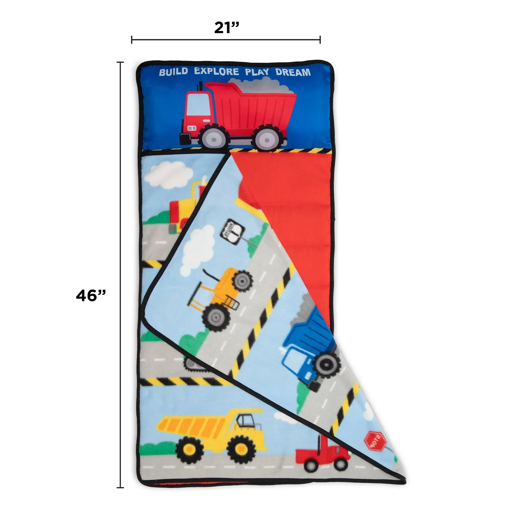 Construction Toddler Nap Mat - Includes Removable Pillow and Attached Fleece Blanket - Image 2