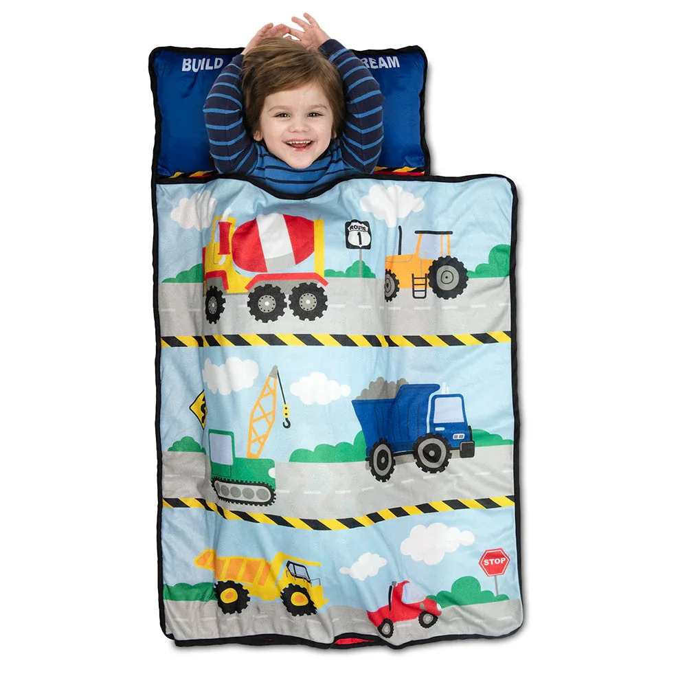 Construction Toddler Nap Mat - Includes Removable Pillow and Attached Fleece Blanket - Image 3