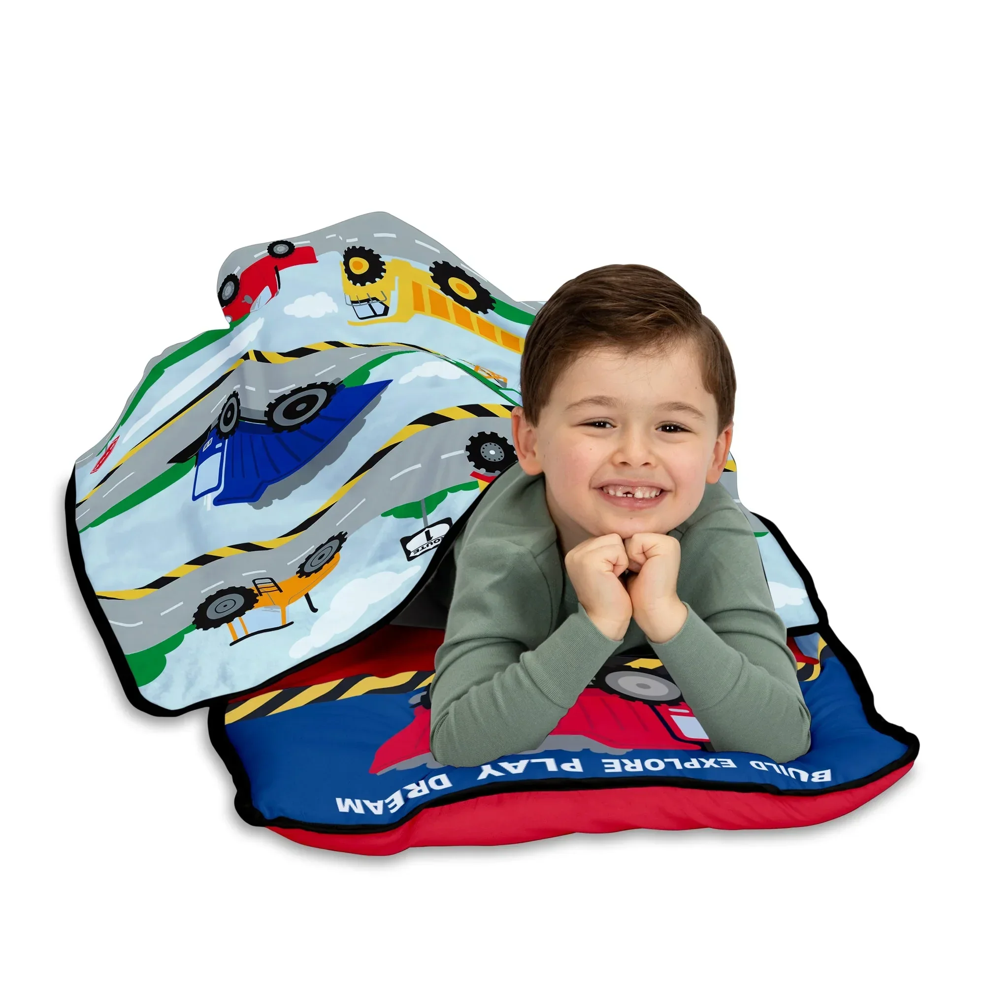 Construction Toddler Nap Mat - Includes Removable Pillow and Attached Fleece Blanket - Image 4