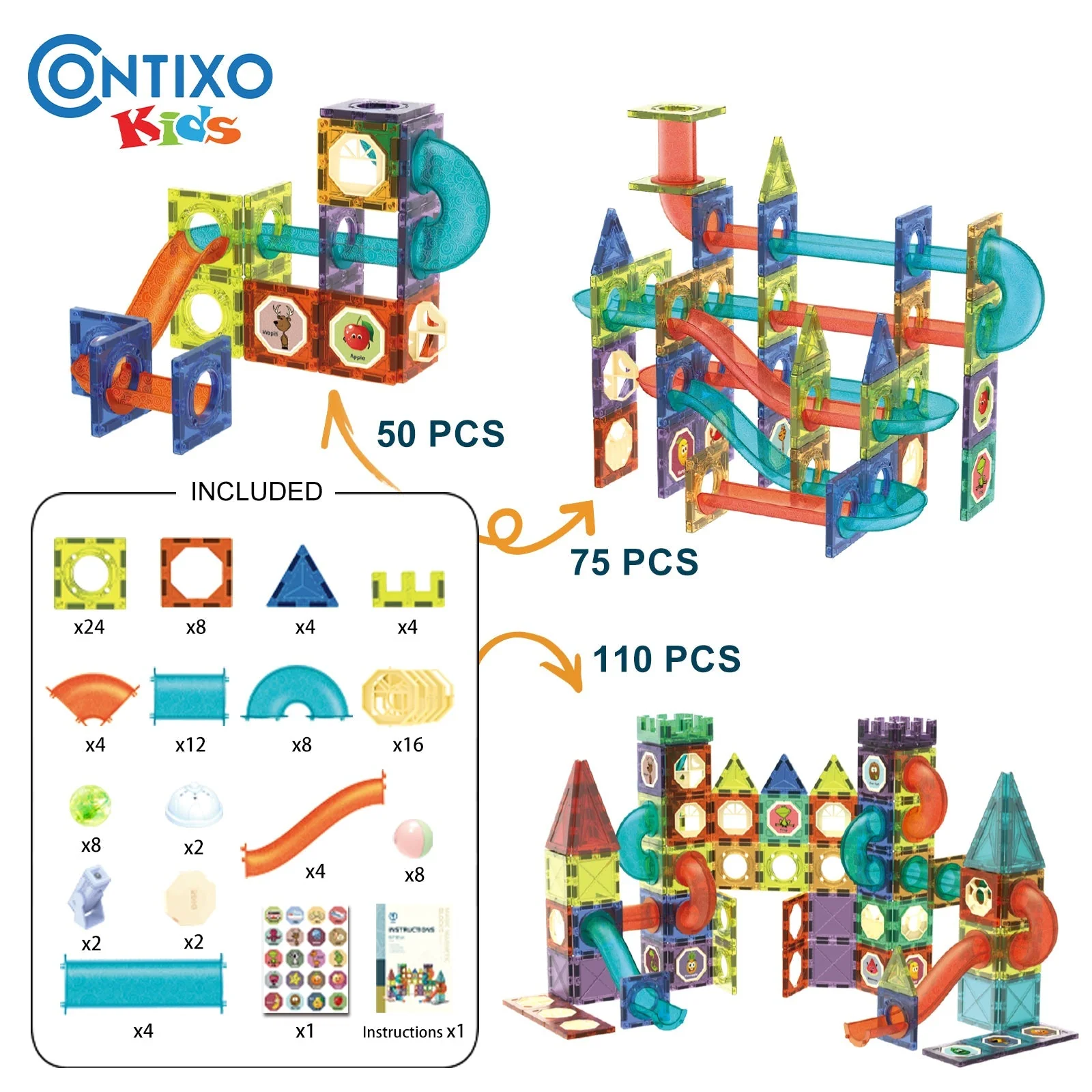 Contixo ST8 Magnetic Light-Up 3D Tiles Building Set – 110 Piece STEM Marble Run Blocks for Kids, Fun Educational Toy for Boys & Girls Ages 3-10+ by Contixo - Image 5