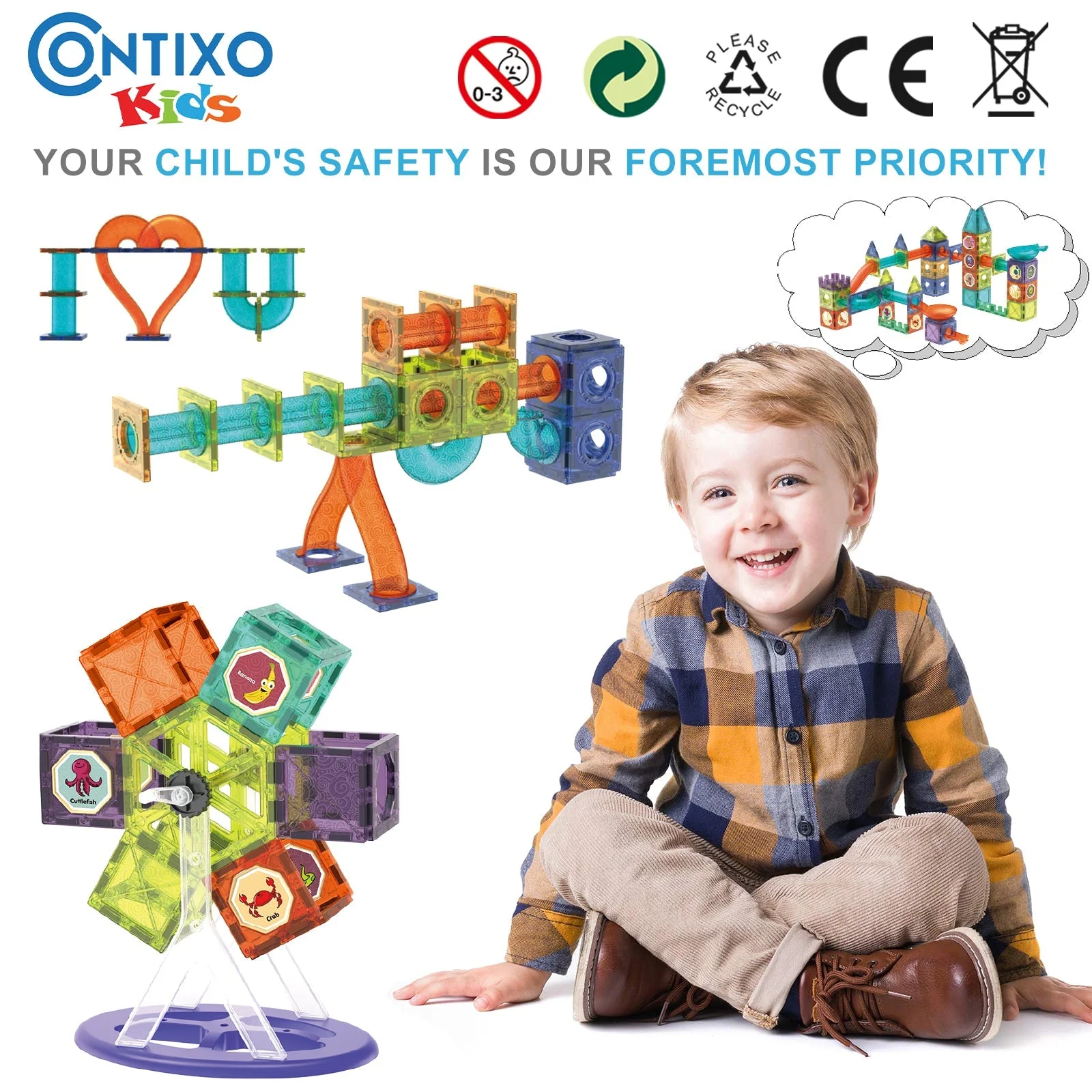Contixo ST8 Magnetic Light-Up 3D Tiles Building Set – 110 Piece STEM Marble Run Blocks for Kids, Fun Educational Toy for Boys & Girls Ages 3-10+ by Contixo - Image 6