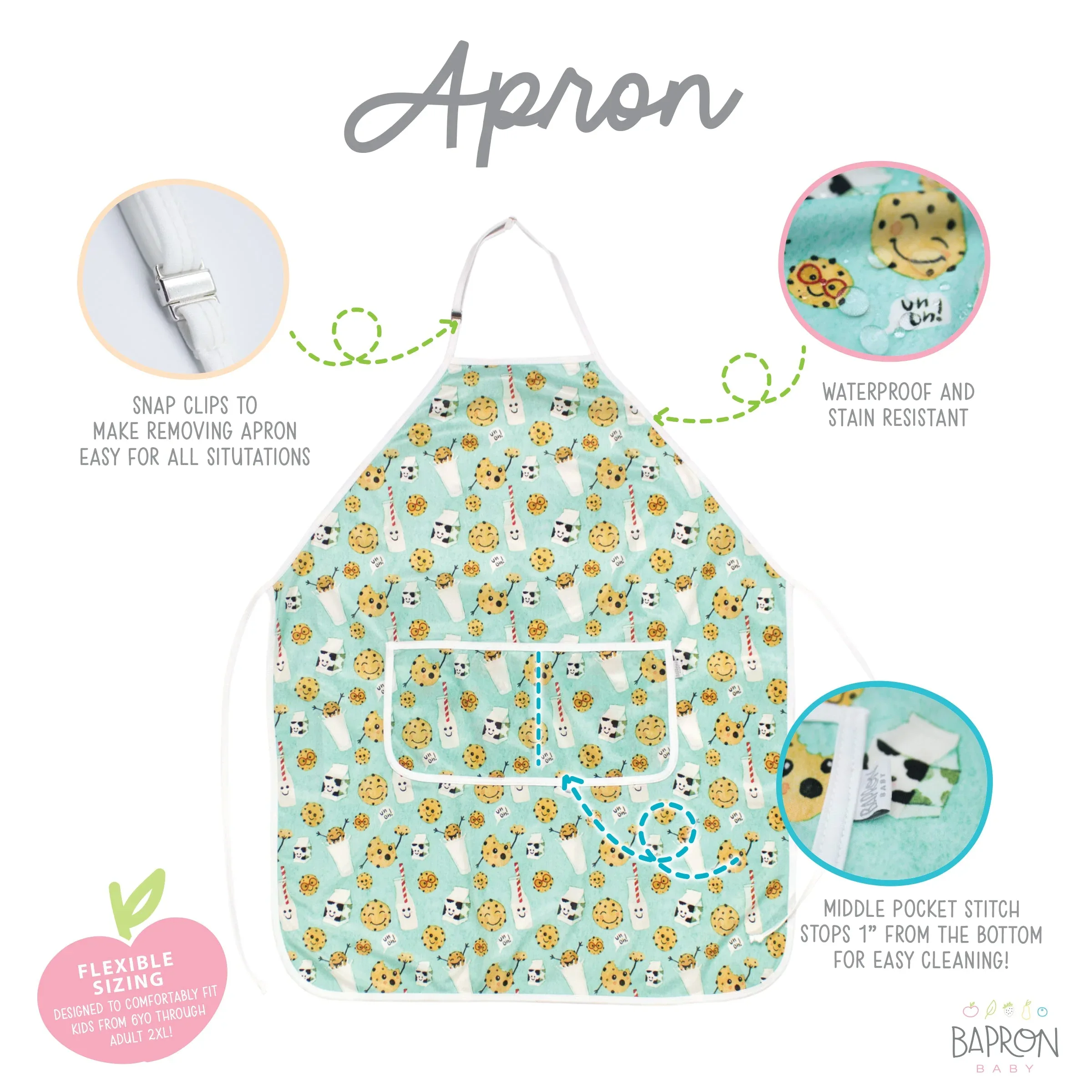 Cookies & Milk Apron - fits sizes youth small through adult 2XL - Image 2