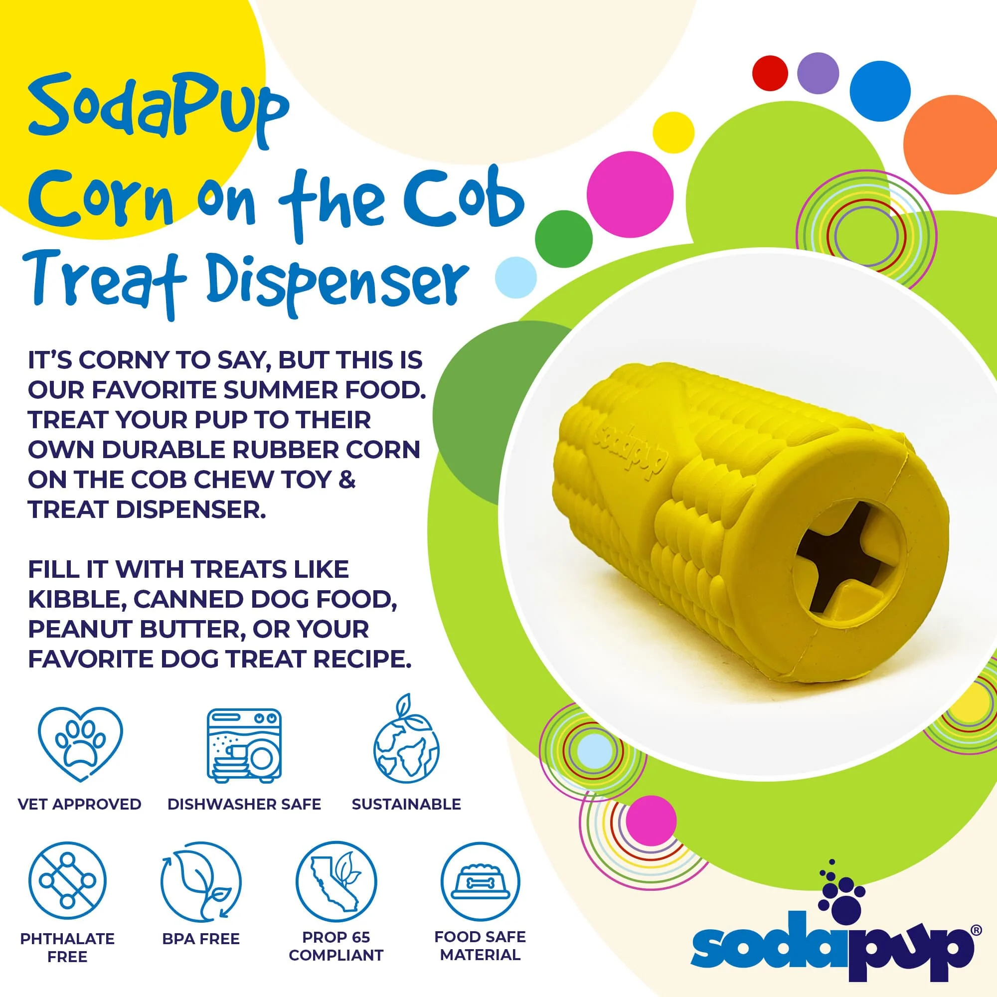 Corn on the Cob Dog Toy - Durable Rubber Treat Dispenser | USA Made - Image 2