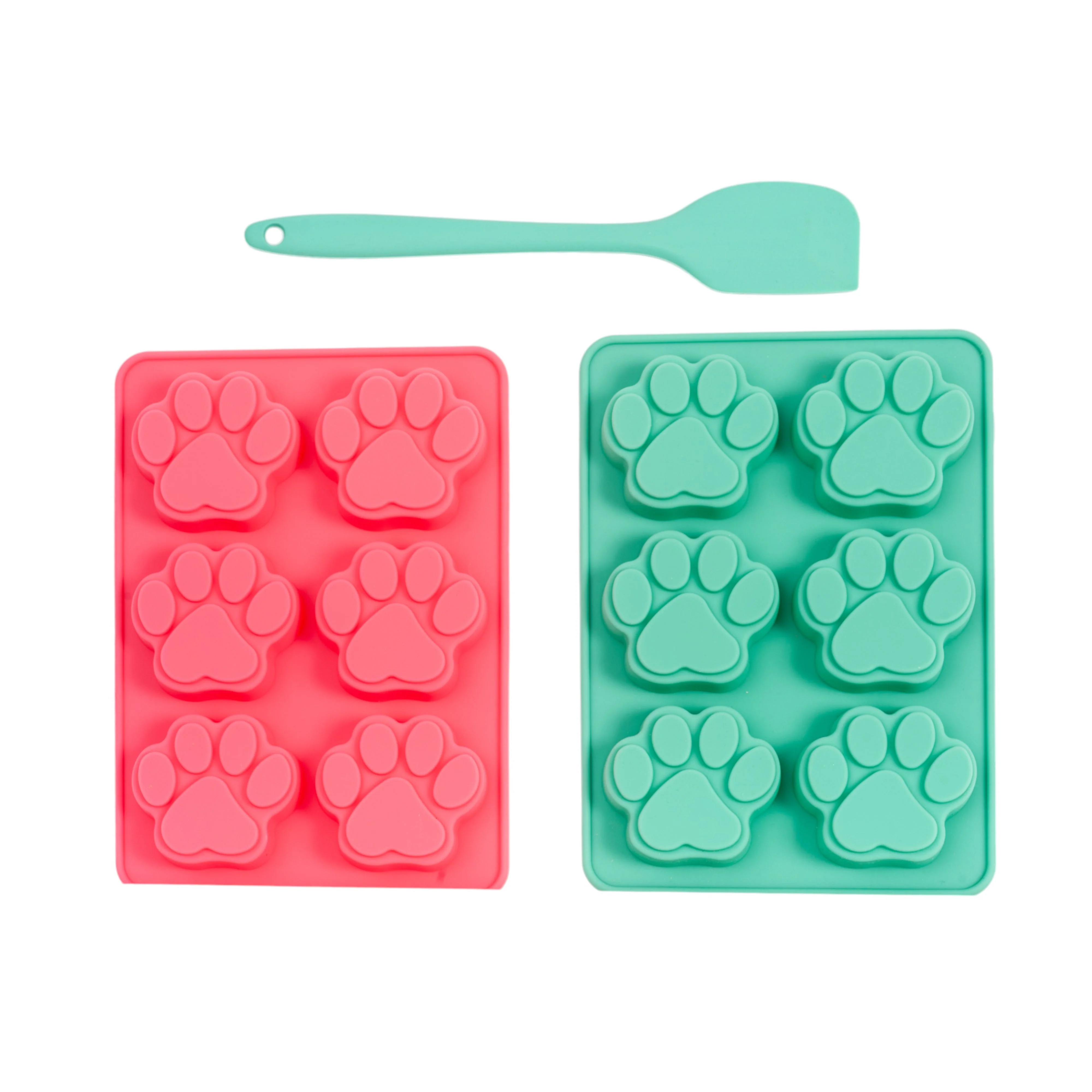 Country Living 3-Piece Silicone Baking Kit – Includes 2 Baking Trays (6-Cavity Paw Print Mold) & Spatula – for Homemade Dog Treats, Candy, Chocolate, and Ice Cubes - Image 2