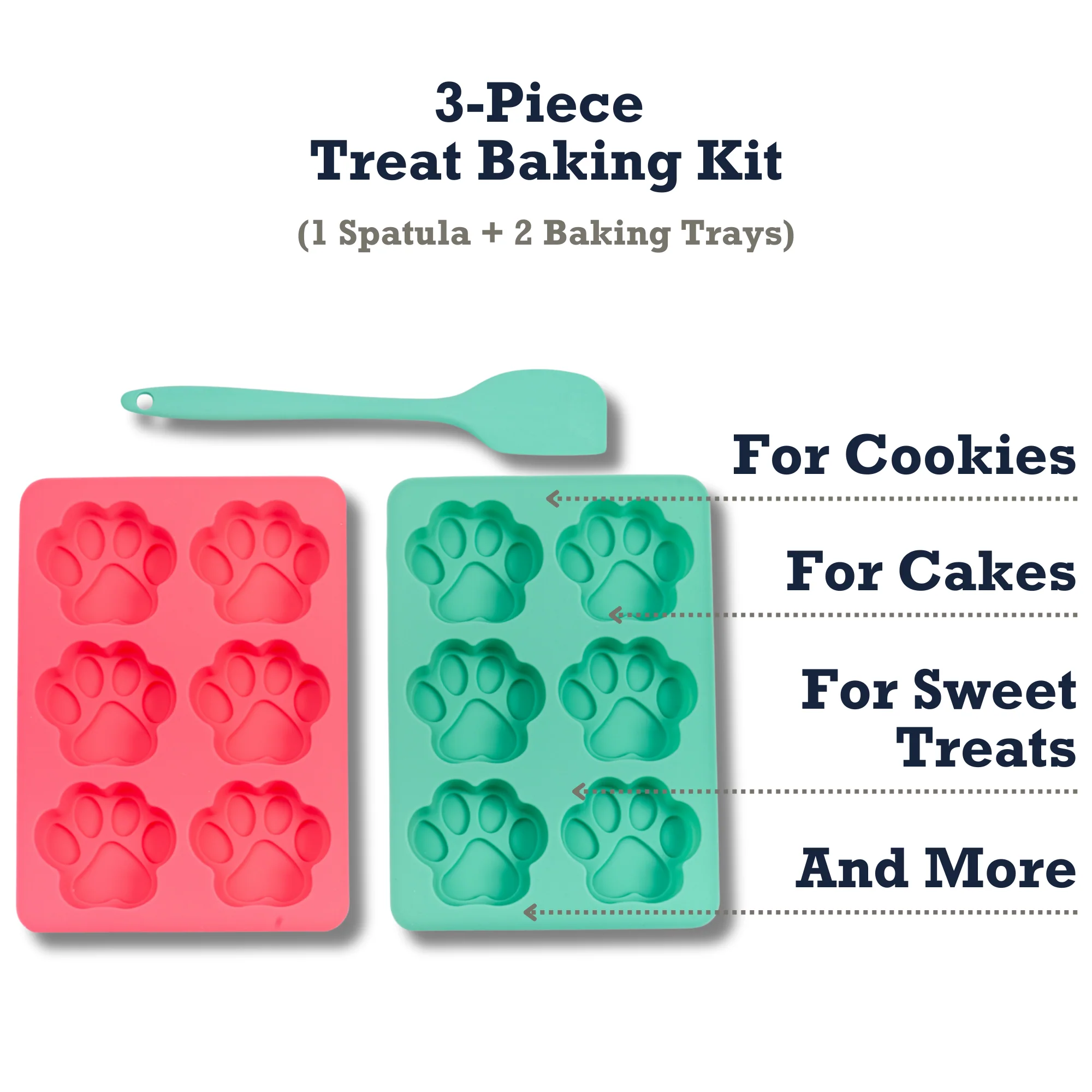 Country Living 3-Piece Silicone Baking Kit – Includes 2 Baking Trays (6-Cavity Paw Print Mold) & Spatula – for Homemade Dog Treats, Candy, Chocolate, and Ice Cubes - Image 7