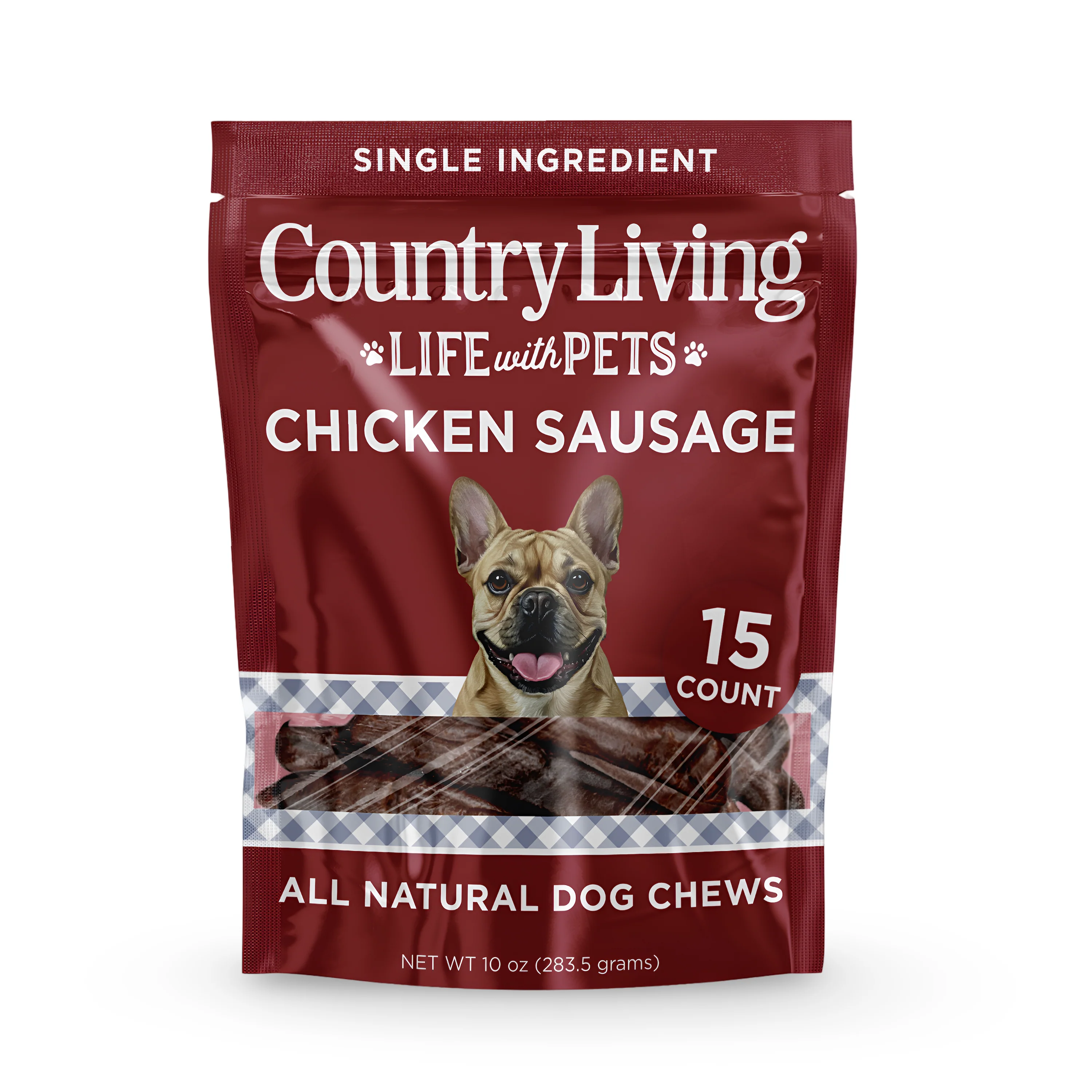Country Living 4”-5” Beef Flavored Chicken Sausage Dog Treats – 15 Count Bag – Soft & Chewy, High-Protein Training & Reward Treats – Grain-Free, No Artificial Flavors or Preservatives - Image 2