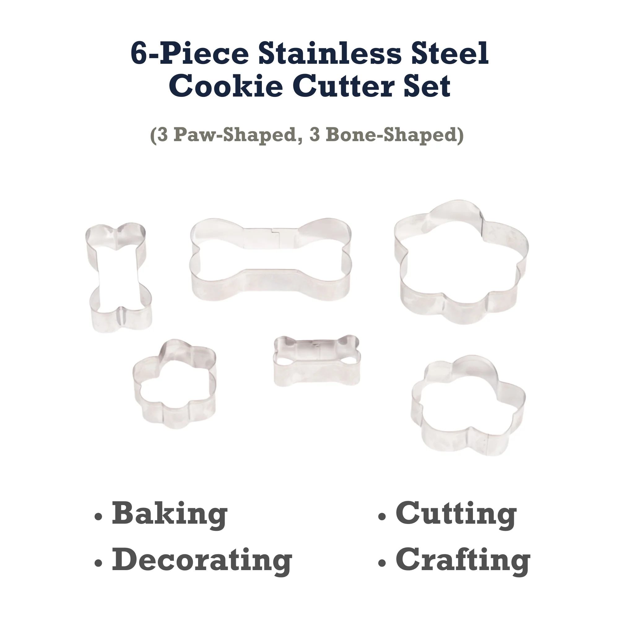 Country Living 6-Piece Stainless Steel Cookie Cutter Set (3 Paw-Shaped, 3 Bone-Shaped) - Image 6
