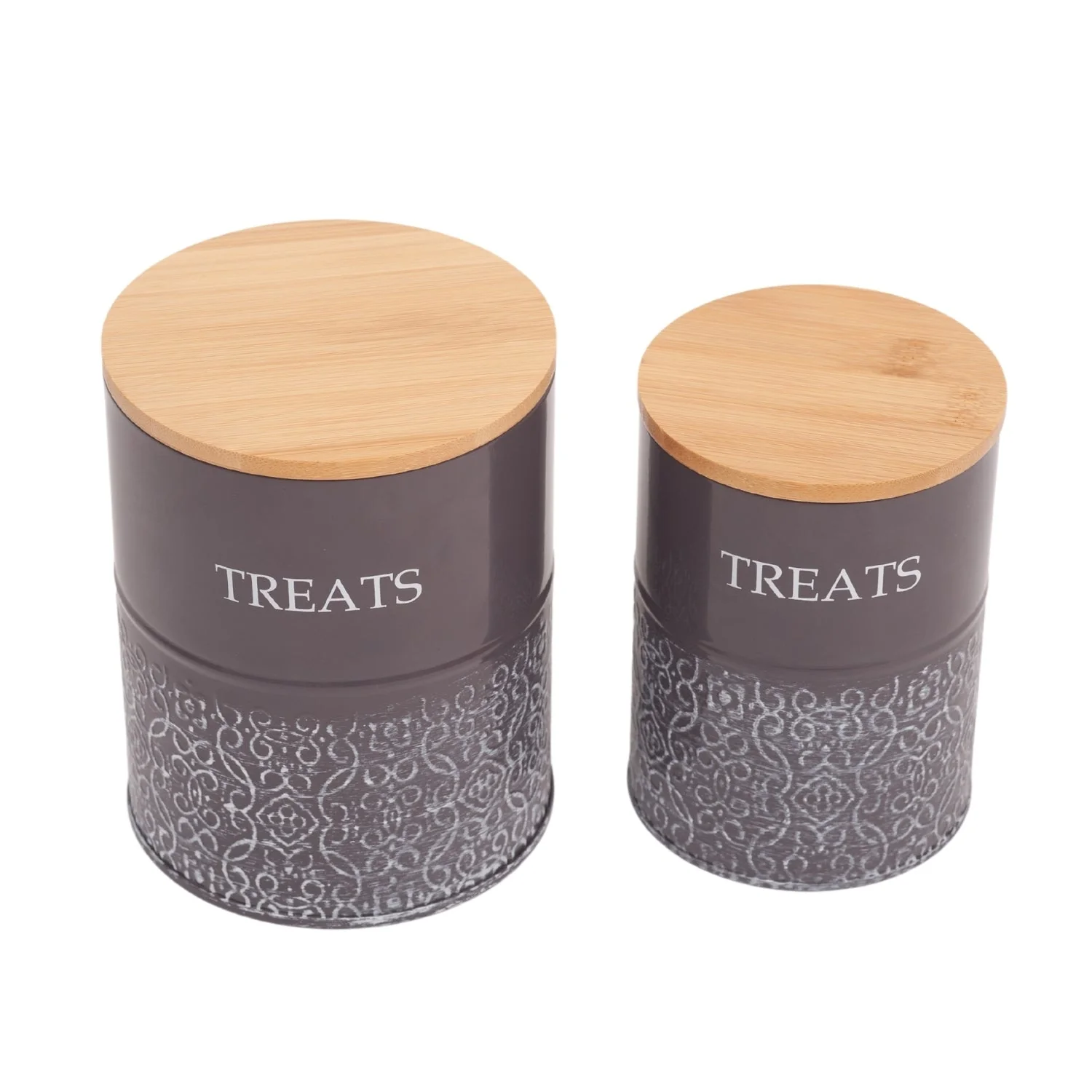 Country Living Dog Treat Canisters - Set of 2 Carbon Steel Jars with Bamboo Lids – Volcanic Gray - Image 6