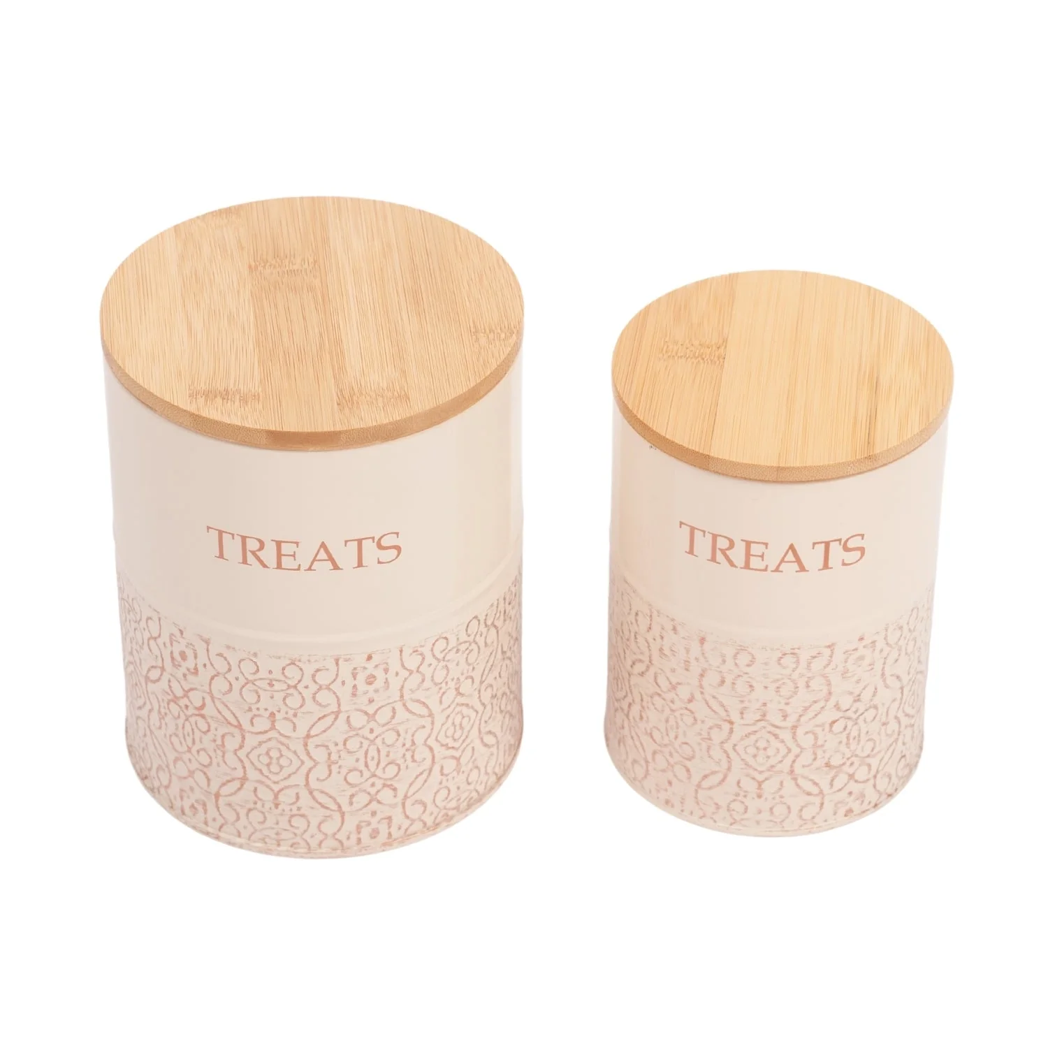 Country Living Dog Treat Canisters - Set of 2 Carbon Steel Jars with Bamboo Lids – White Swan - Image 2