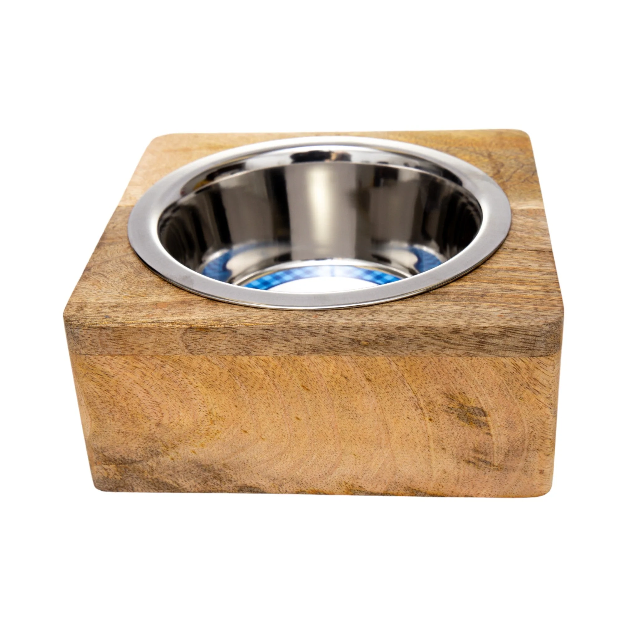 Country Living Elegant Stainless Steel Dog Bowl with Square Mango Wood Holder – 1 Quart - Image 2