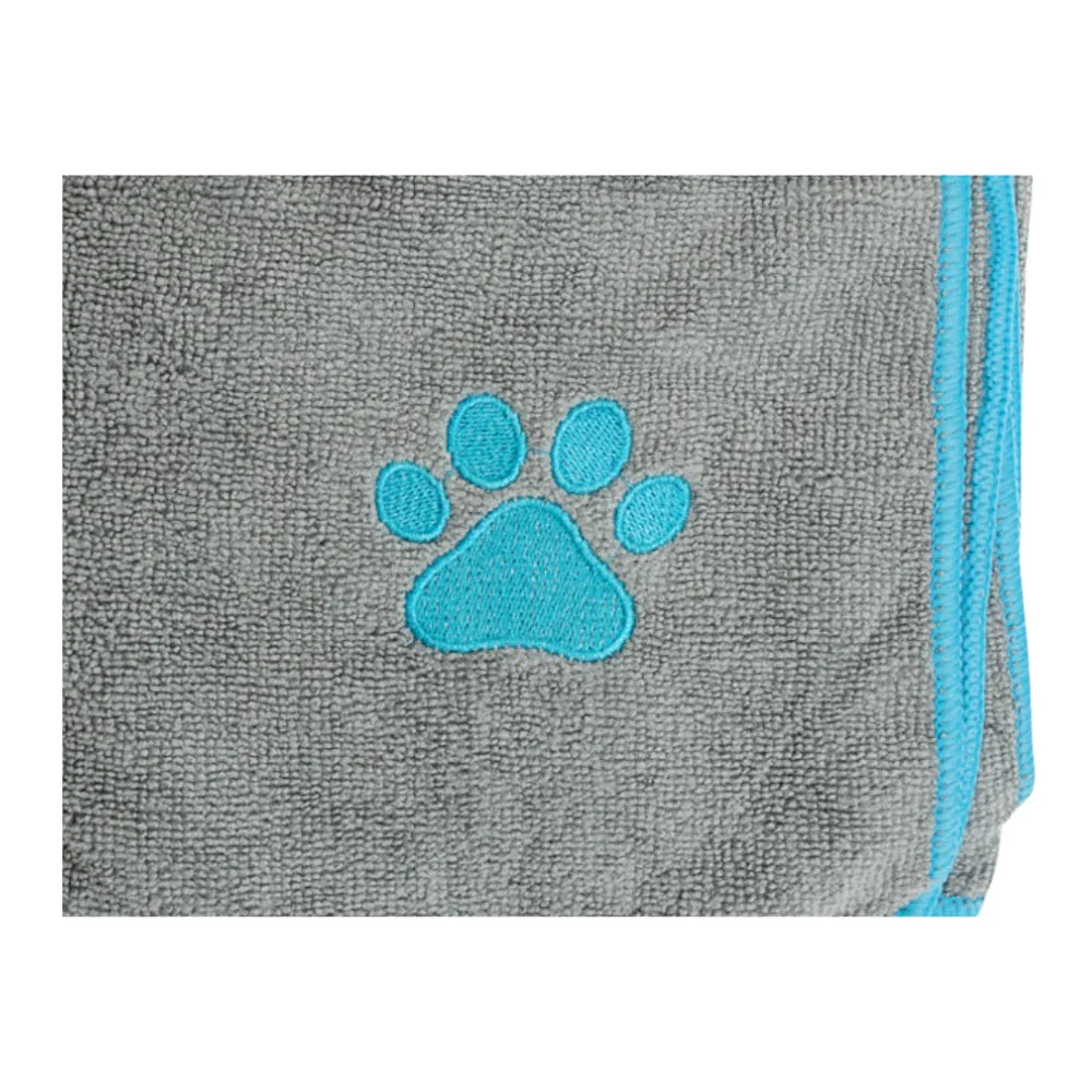 Country Living Large Gray Microfiber Dog Bath Towel with Teal Embroidered Paw Print - Image 2