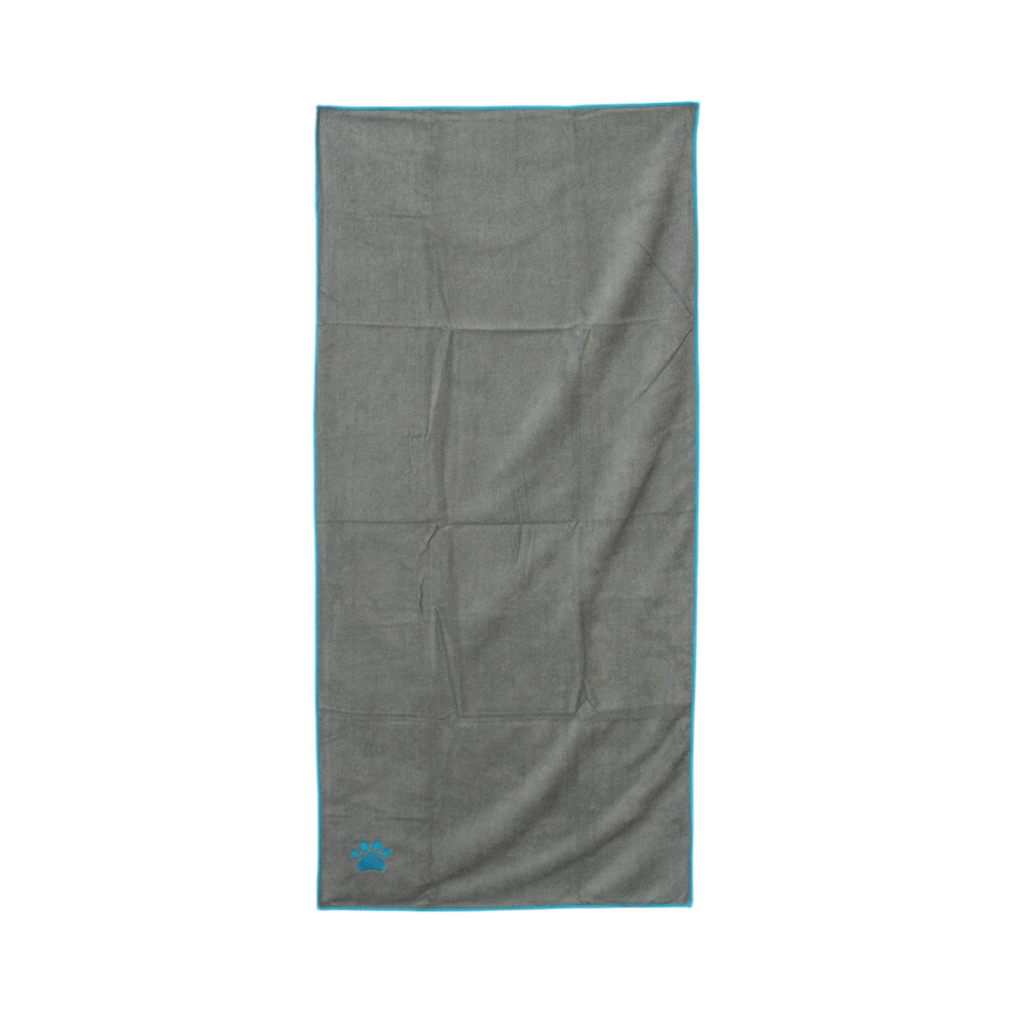 Country Living Large Gray Microfiber Dog Bath Towel with Teal Embroidered Paw Print - Image 3