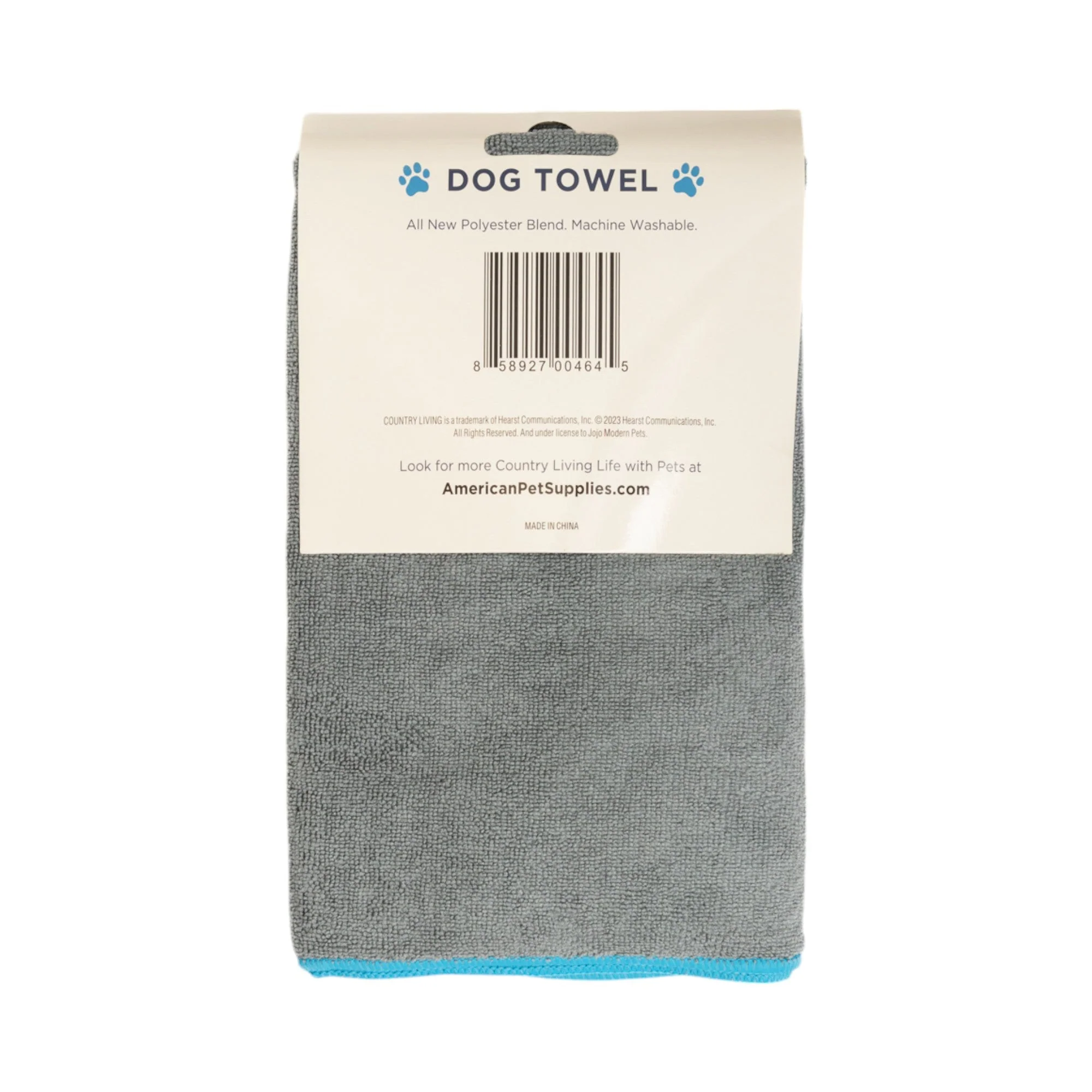 Country Living Large Gray Microfiber Dog Bath Towel with Teal Embroidered Paw Print - Image 4
