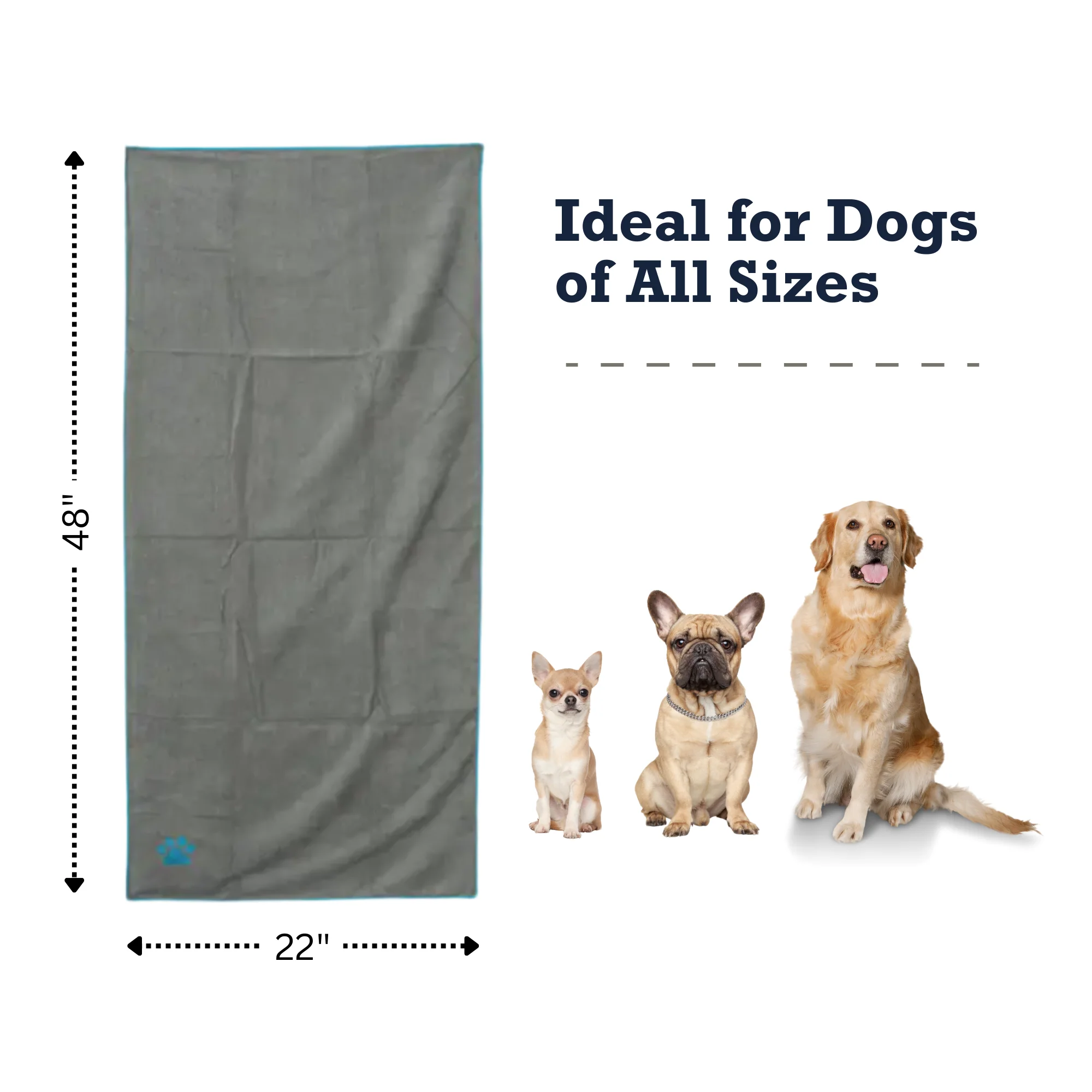 Country Living Large Gray Microfiber Dog Bath Towel with Teal Embroidered Paw Print - Image 6