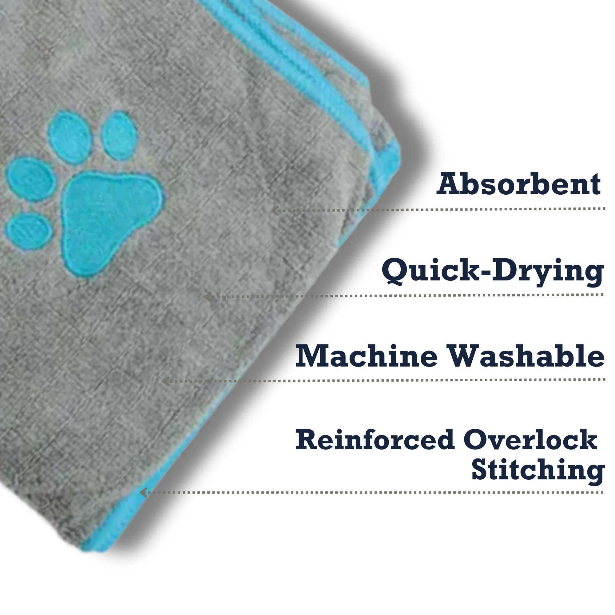 Country Living Large Gray Microfiber Dog Bath Towel with Teal Embroidered Paw Print - Image 7