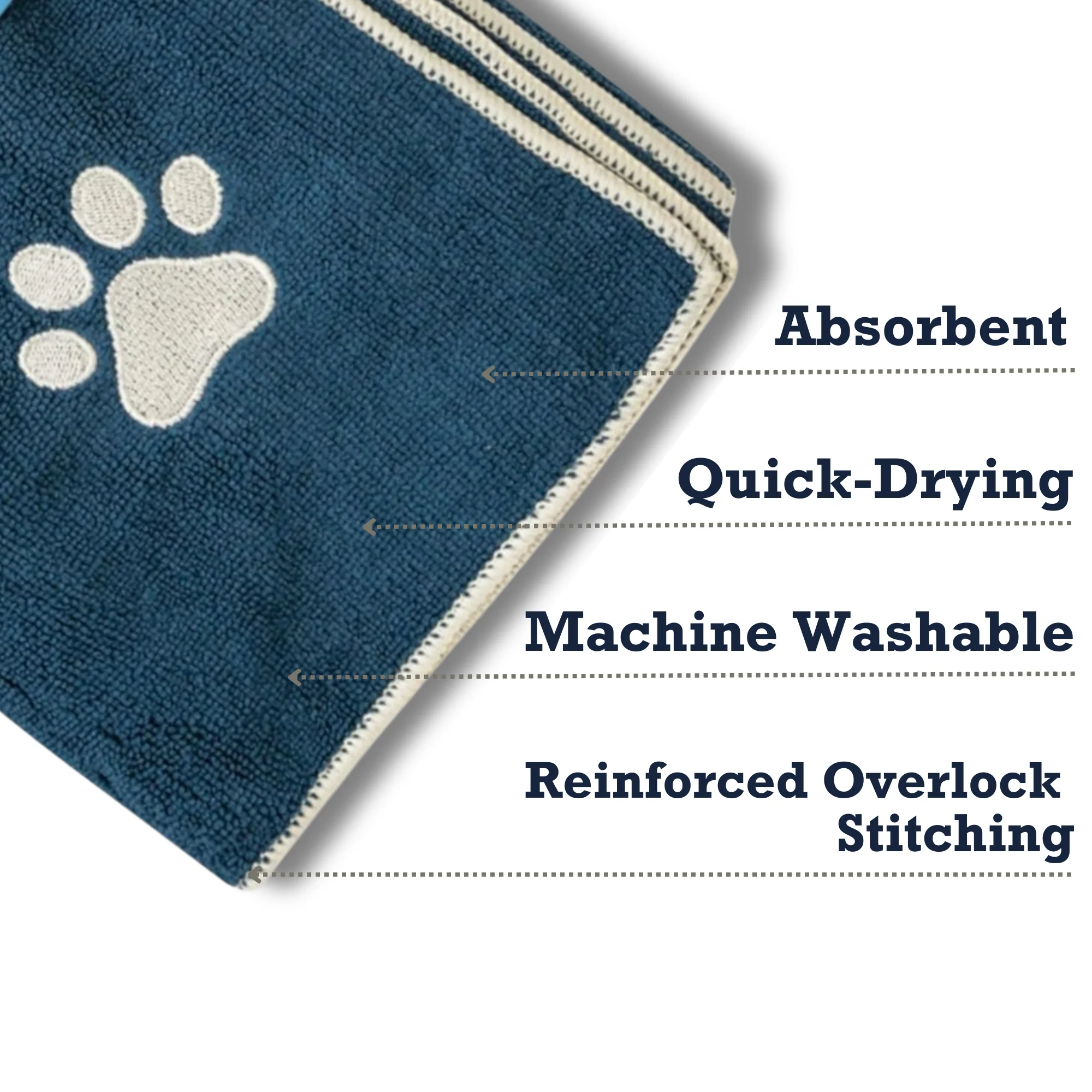 Country Living Large Marine Blue Microfiber Dog Bath Towel with Embroidered Paw Print - Image 6