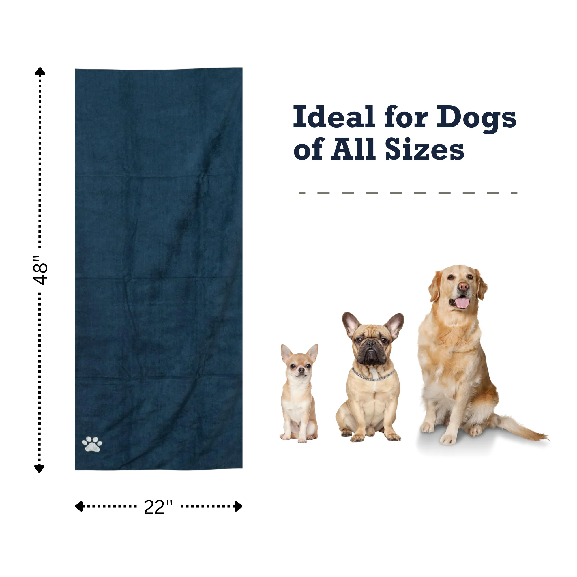 Country Living Large Marine Blue Microfiber Dog Bath Towel with Embroidered Paw Print - Image 7