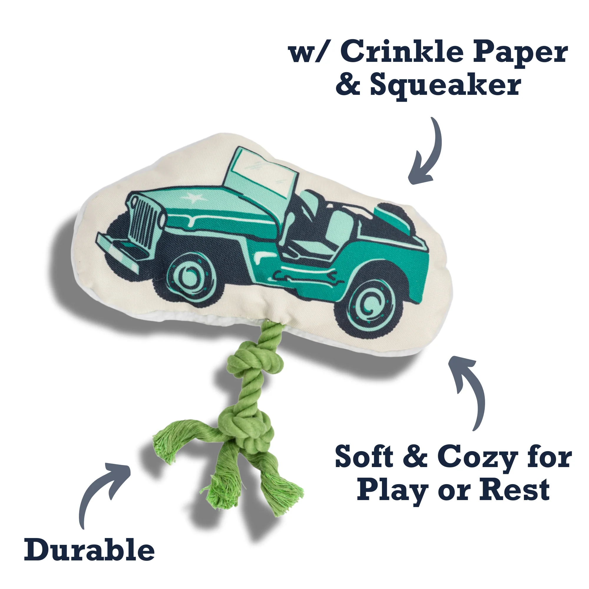Country Living Retro Army Jeep with Squeaker & Crinkle Paper Plush Dog Toy - Image 9
