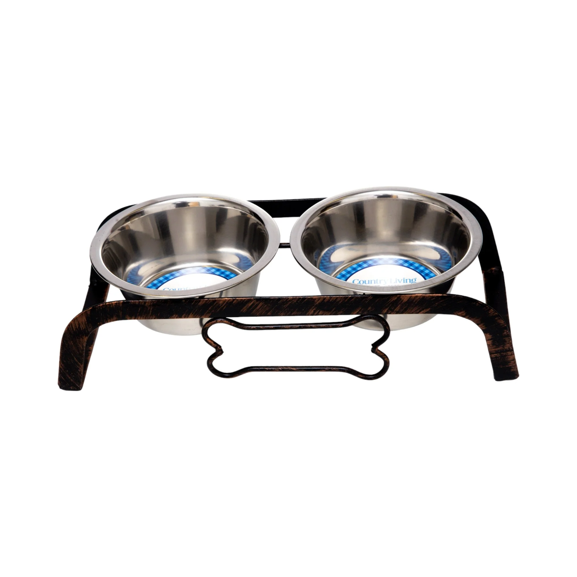 Country Living Rustic Dog Bone Elevated Feeder with 2 Stainless Steel Bowls - Image 2