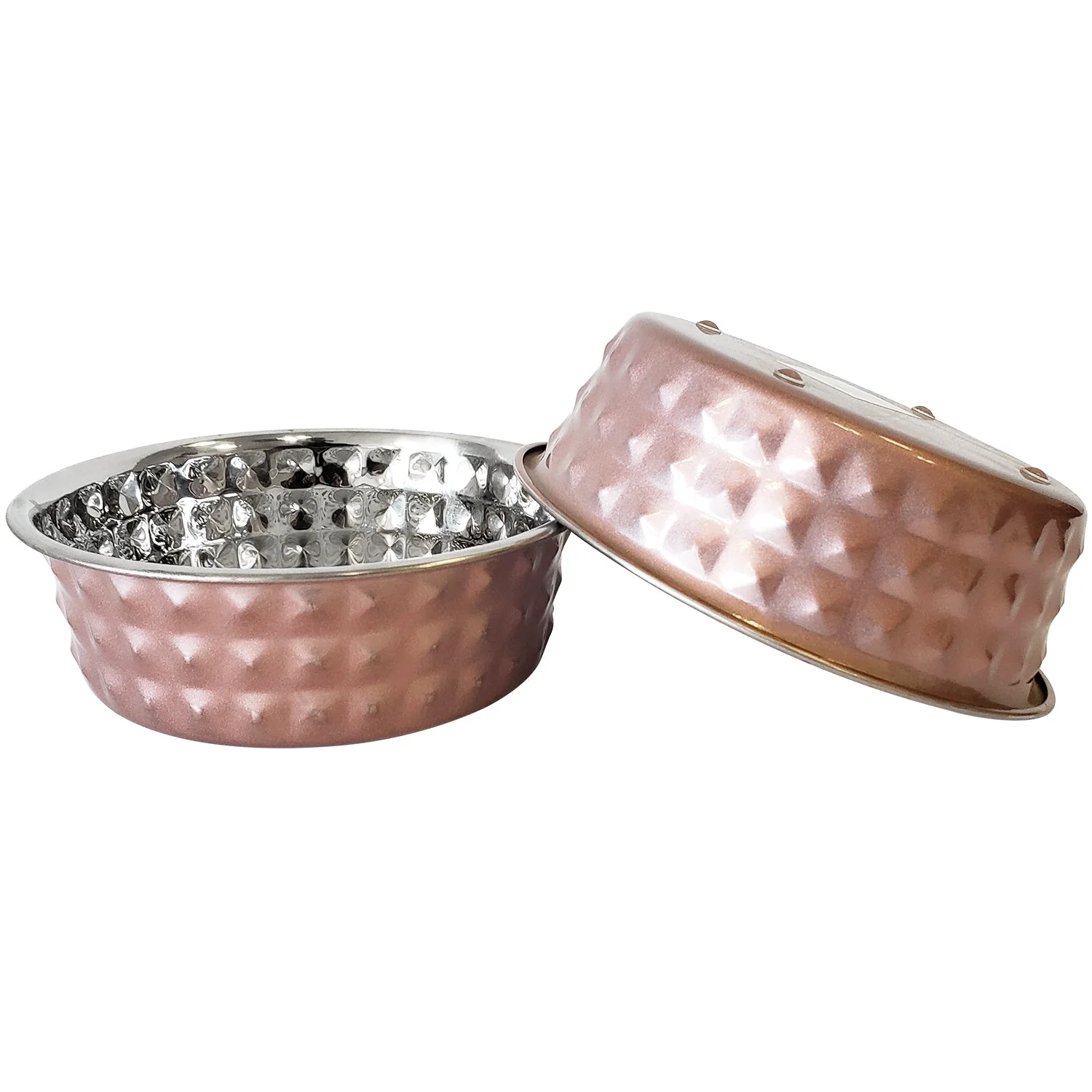 Country Living Set of 2 Hammered Stainless Steel Dog Bowls – Ideal for Extra Large Breeds – Rose Quartz/64oz - Image 8