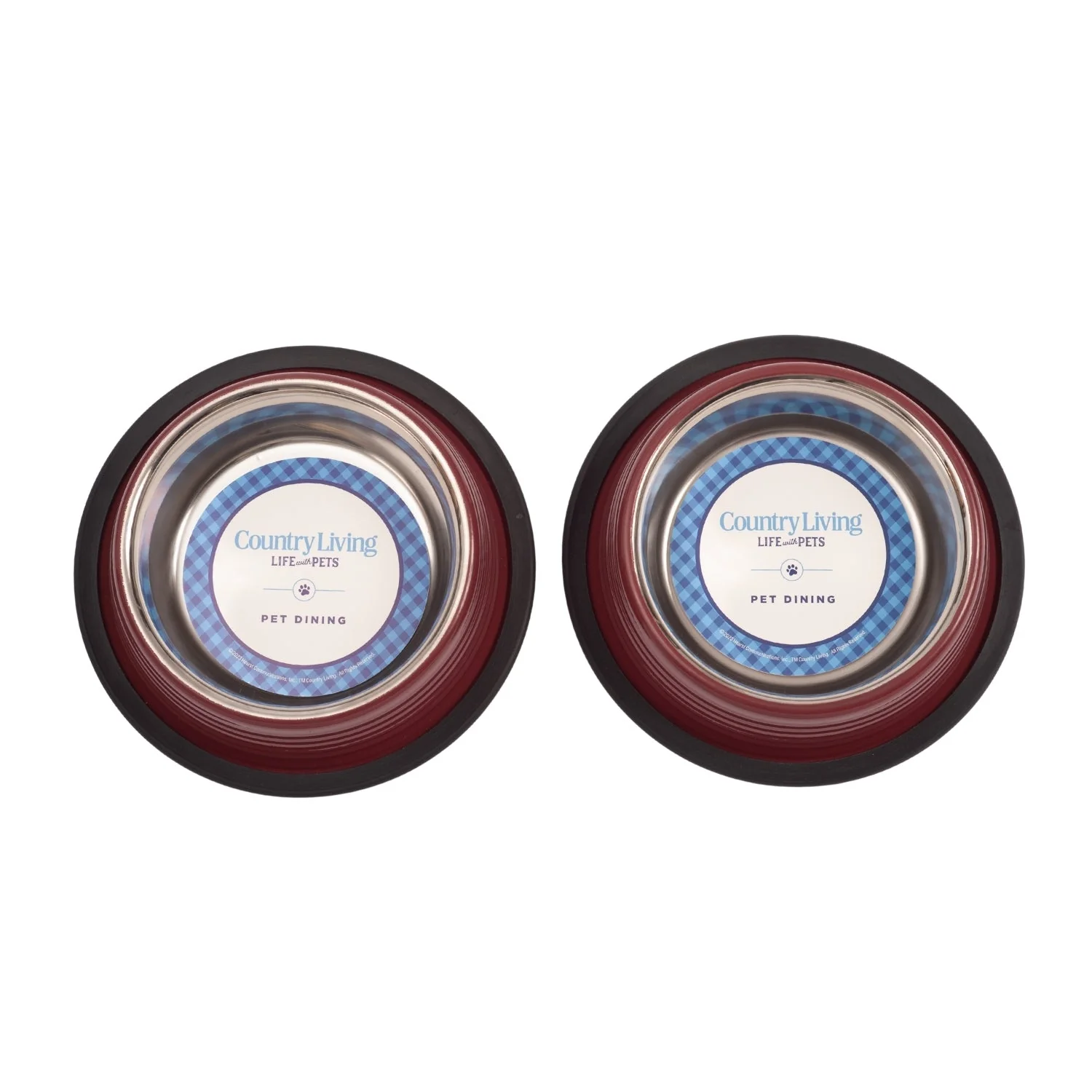 Country Living Set of 2 Ribbed Non-Slip Pet Bowls – Merlot Red - Image 2