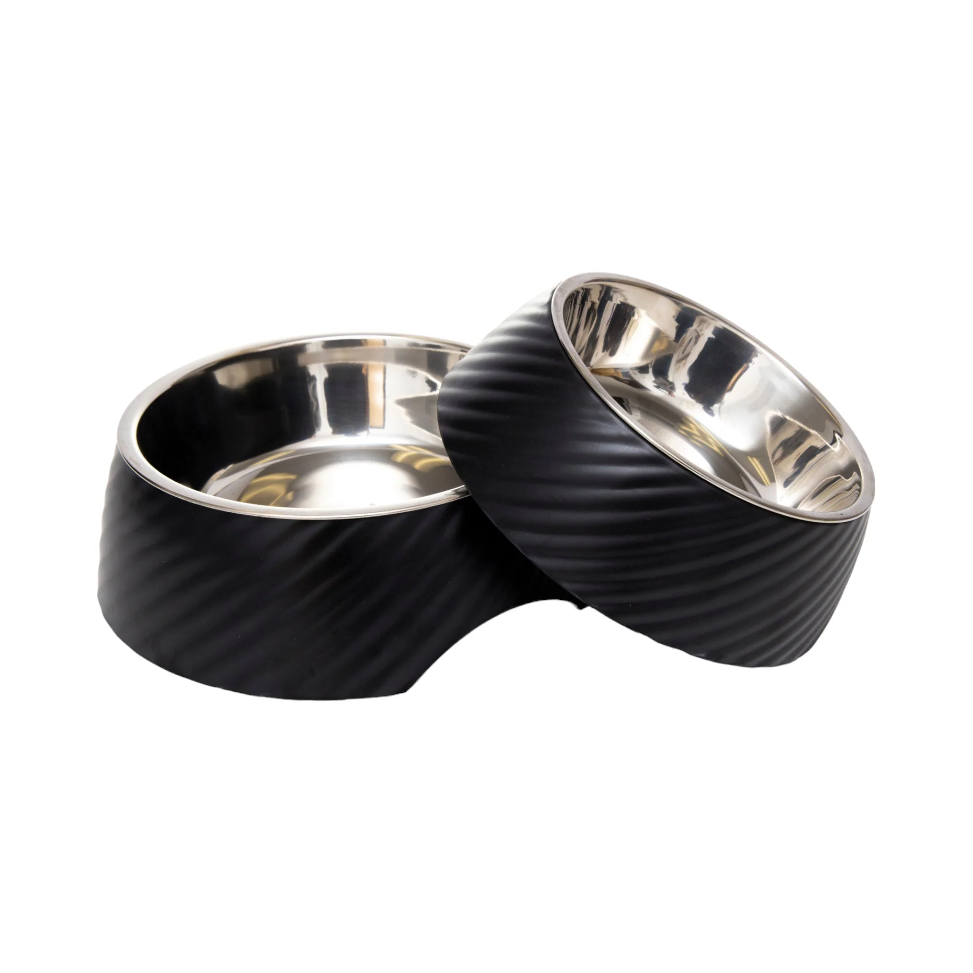 Country Living Set of 2 Round Twill Melamine Dog Bowls with Removable Stainless Steel Inserts – Black - Image 2