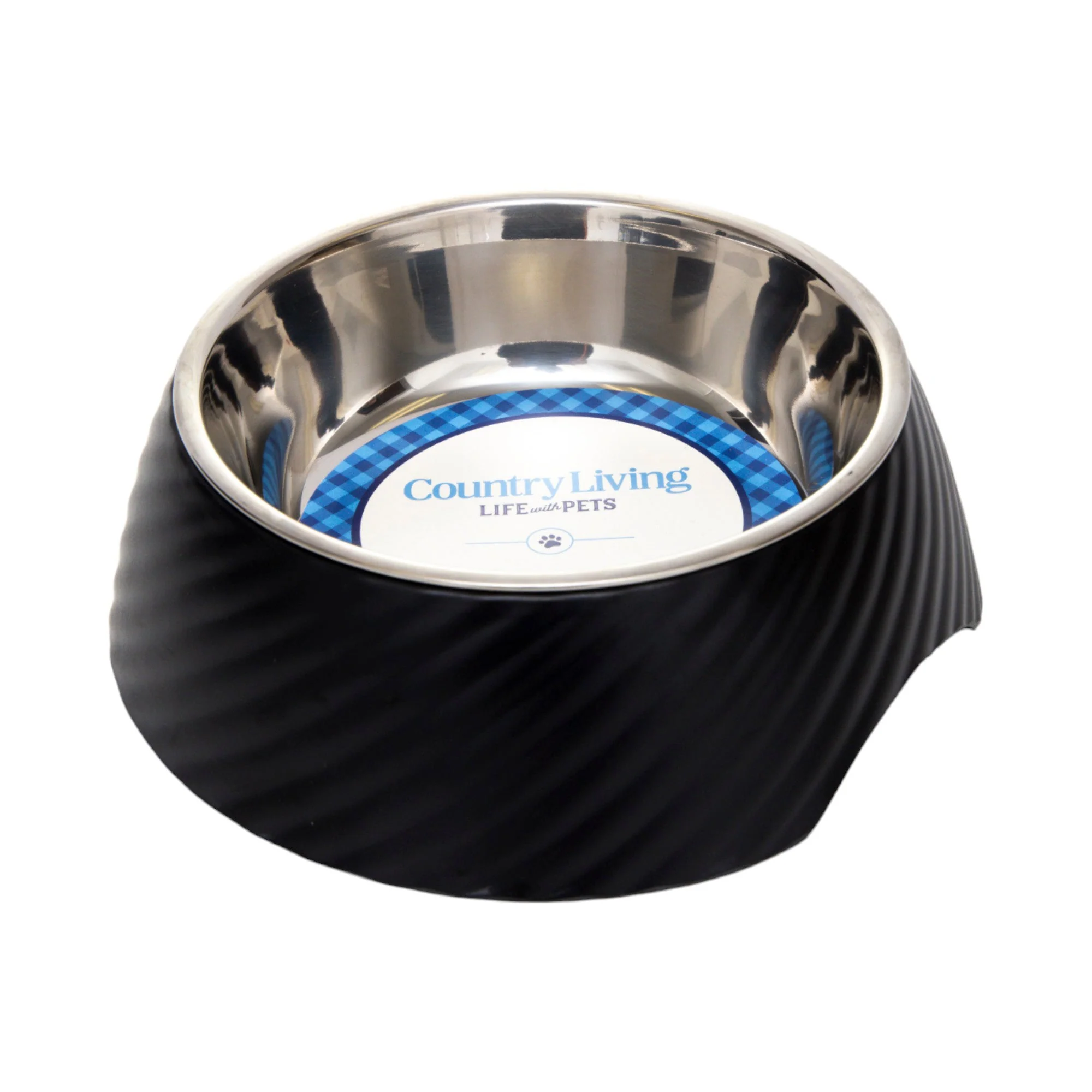 Country Living Set of 2 Round Twill Melamine Dog Bowls with Removable Stainless Steel Inserts – Black - Image 4