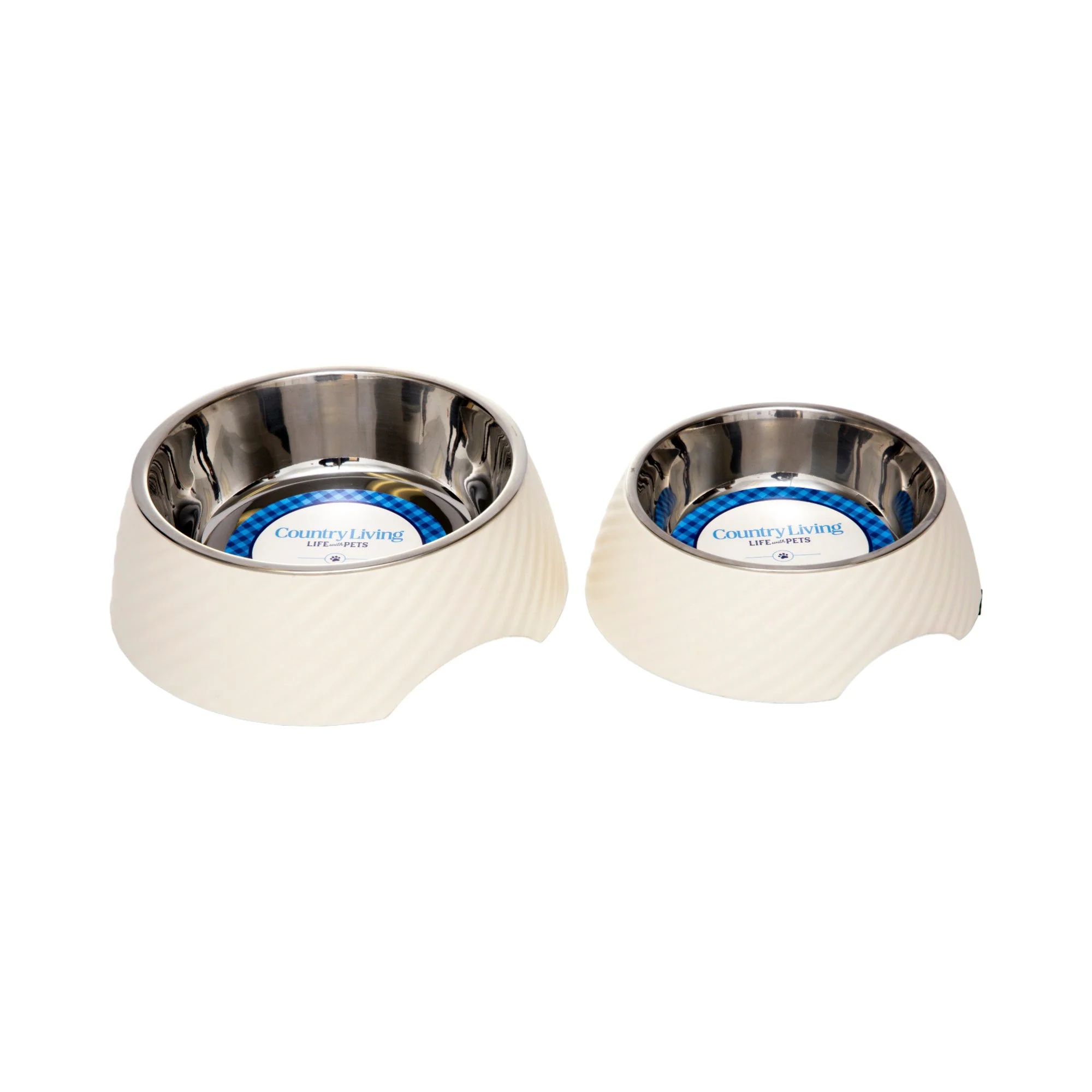 Country Living Set of 2 Round Twill Melamine Dog Bowls with Removable Stainless Steel Inserts – White Swan - Image 2