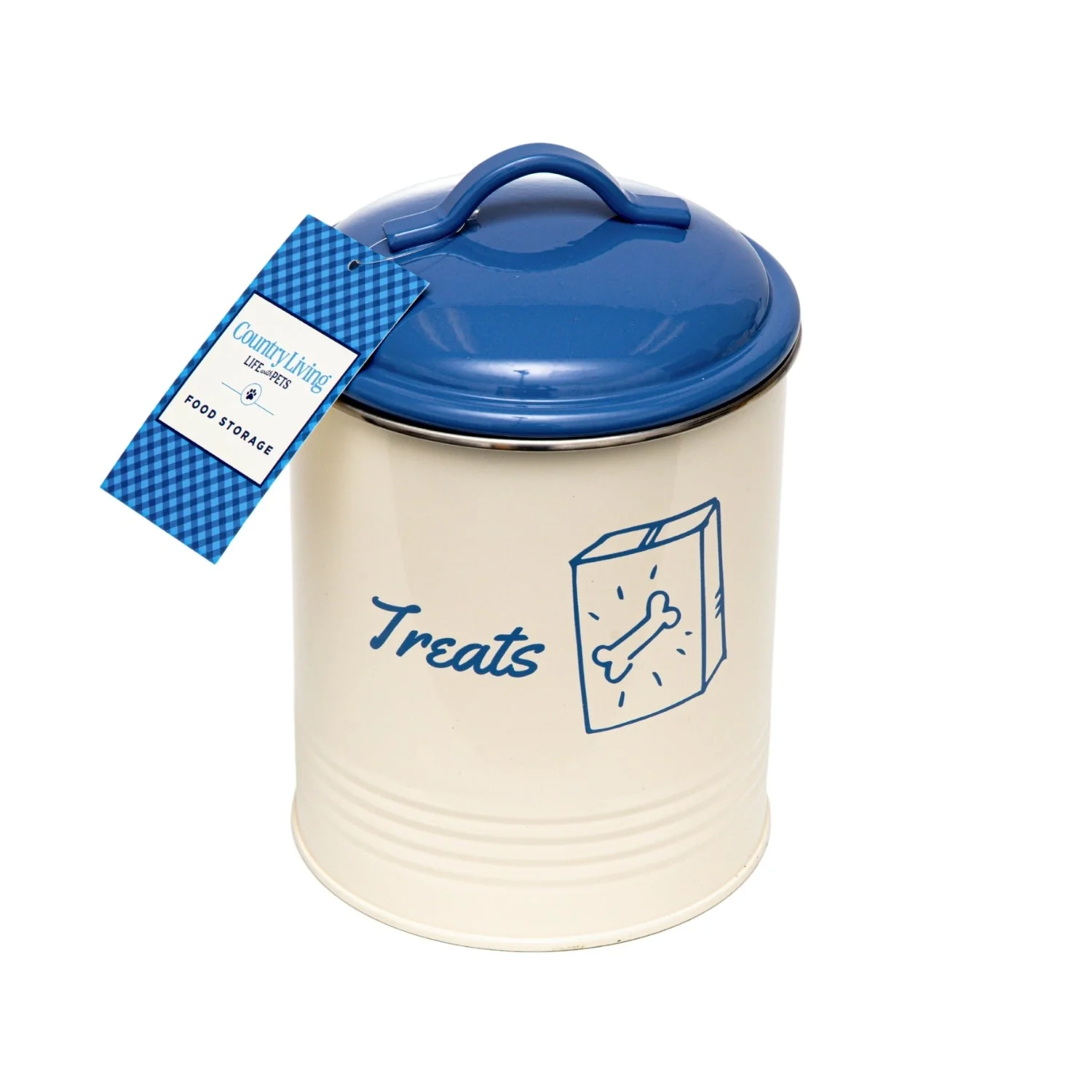 Country Living Set of 3 Pet Treat Canisters, Dog Treat Storage – French Blue Lid - Image 3
