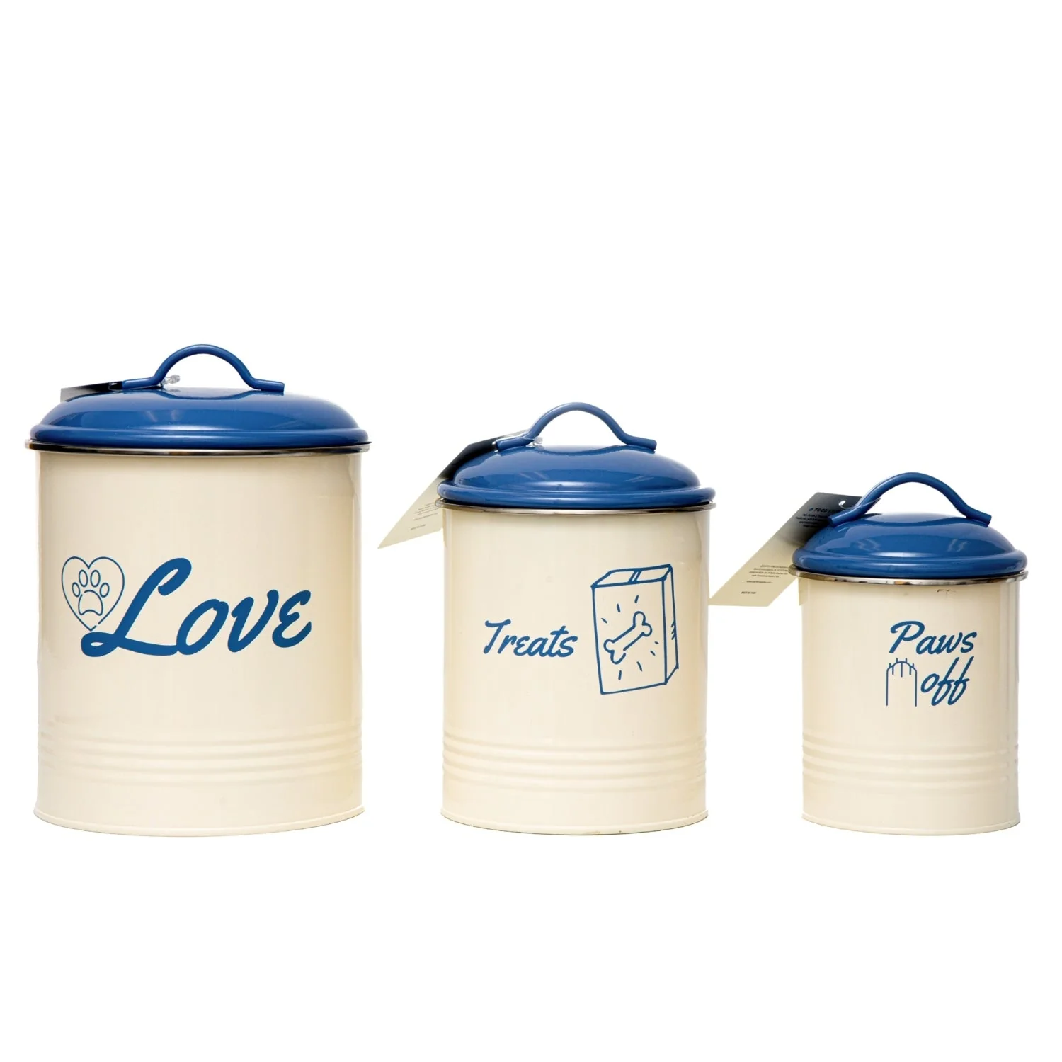 Country Living Set of 3 Pet Treat Canisters, Dog Treat Storage – French Blue Lid - Image 7