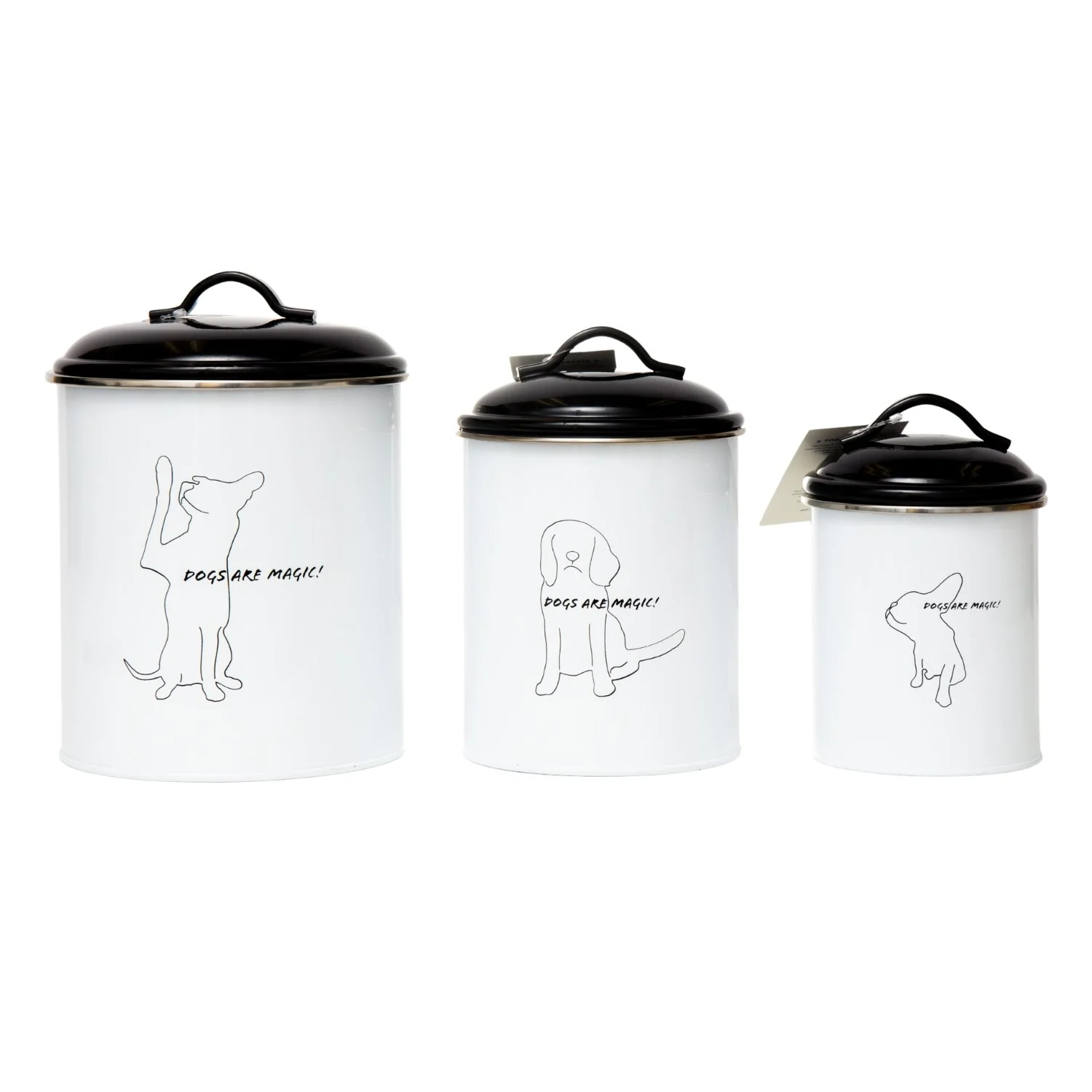 Country Living Set of 3 Pet Treat Storage Canisters – Black & White - Image 2