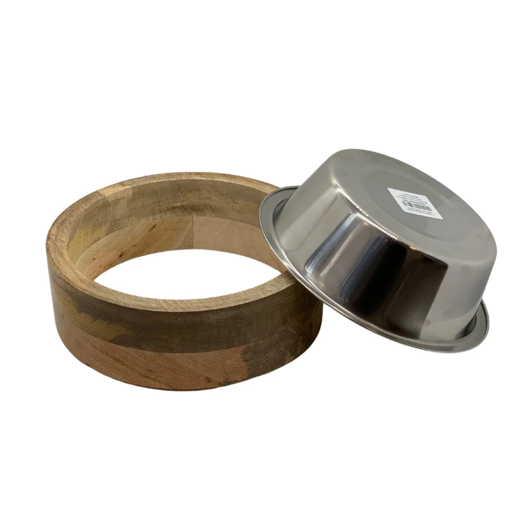 Country Living Stainless Steel Dog Bowl with Cylindrical Mango Wood Holder - Image 6