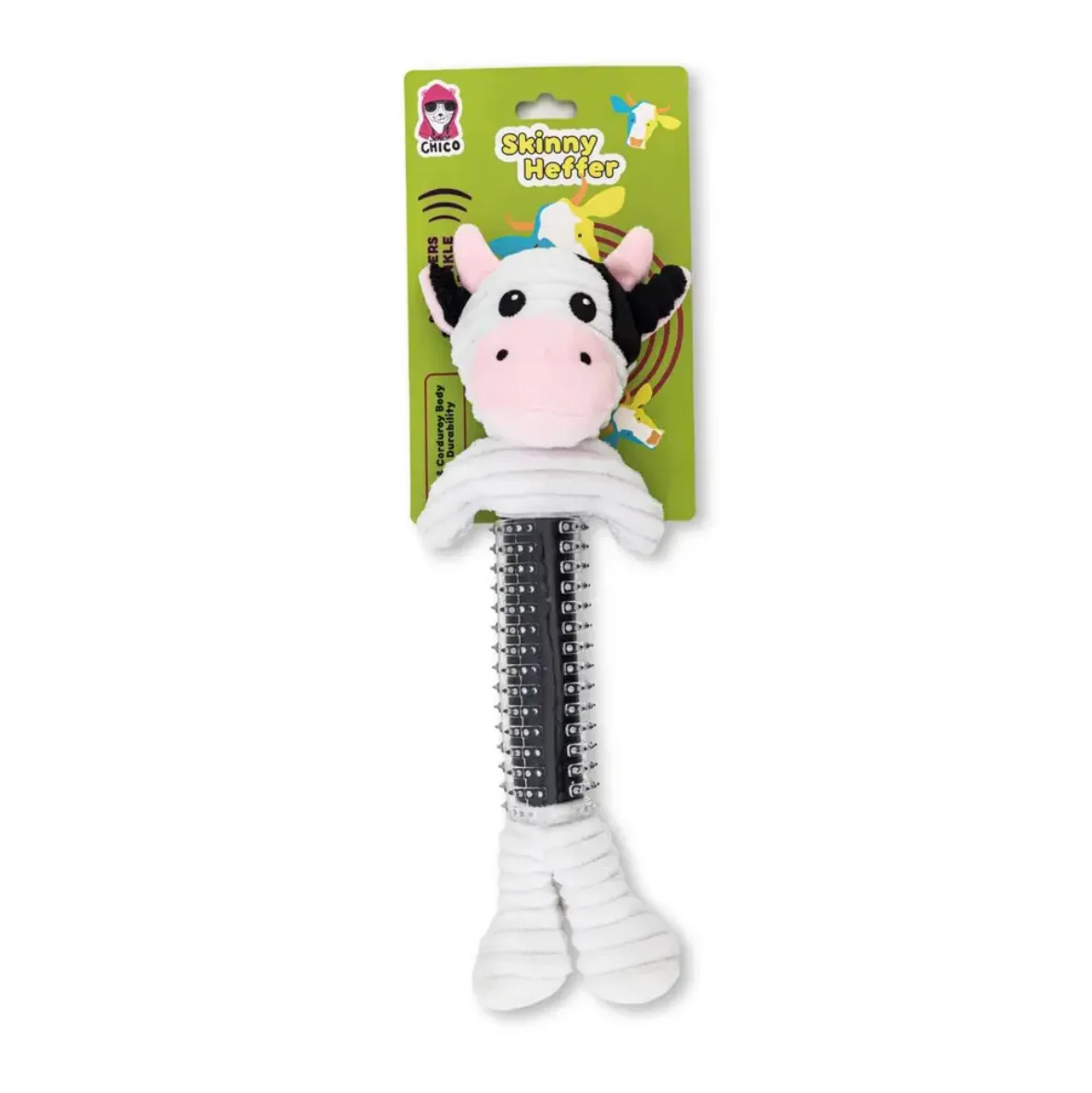 Country Living Thermoplastic Rubber Black & White Cow Plush Dog Toy – with Squeaker & Crinkle Paper - Image 2