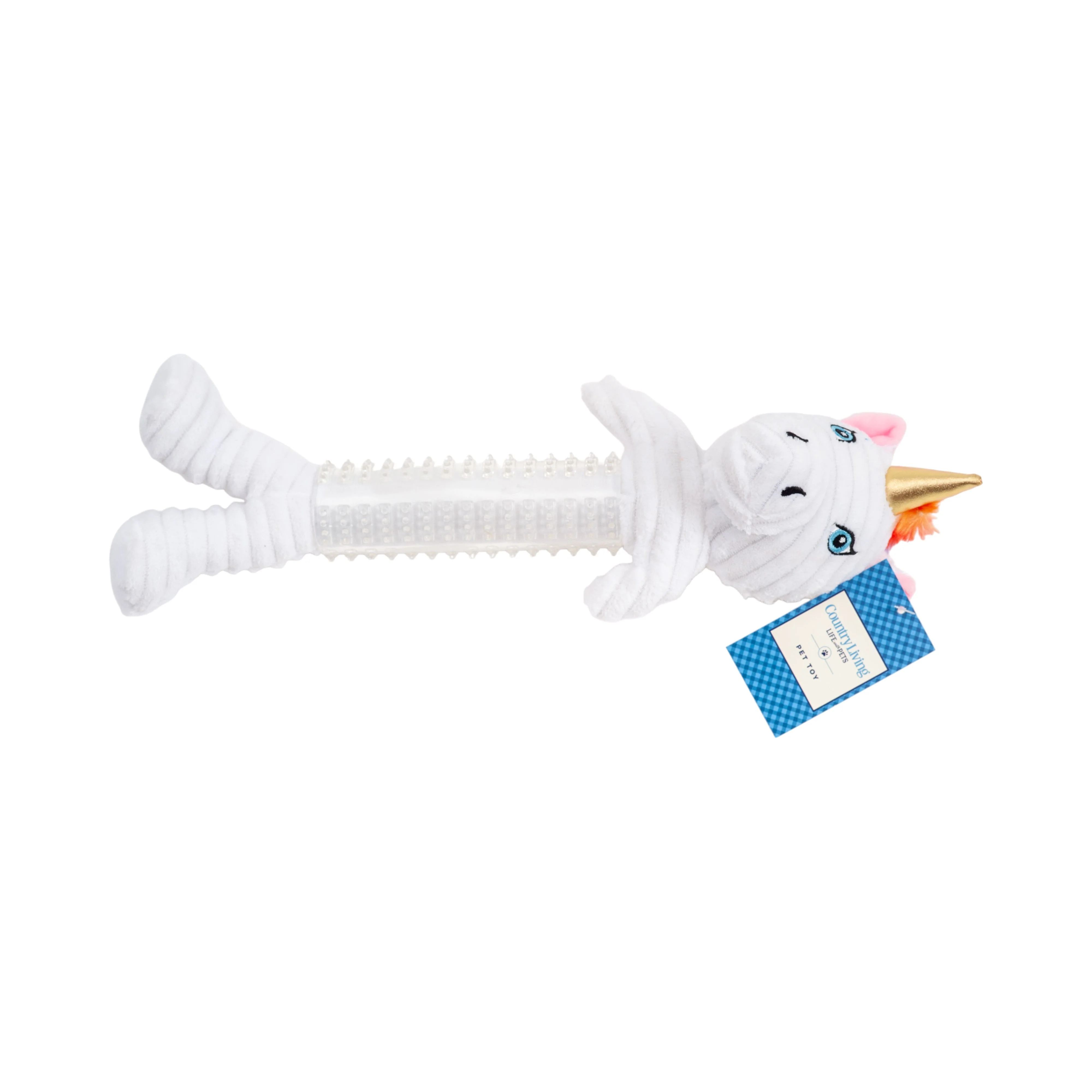 Country Living Thermoplastic Rubber Skinny Unicorn Corduroy Plush Dog Toy – with Squeaker & Crinkle Paper - Image 2