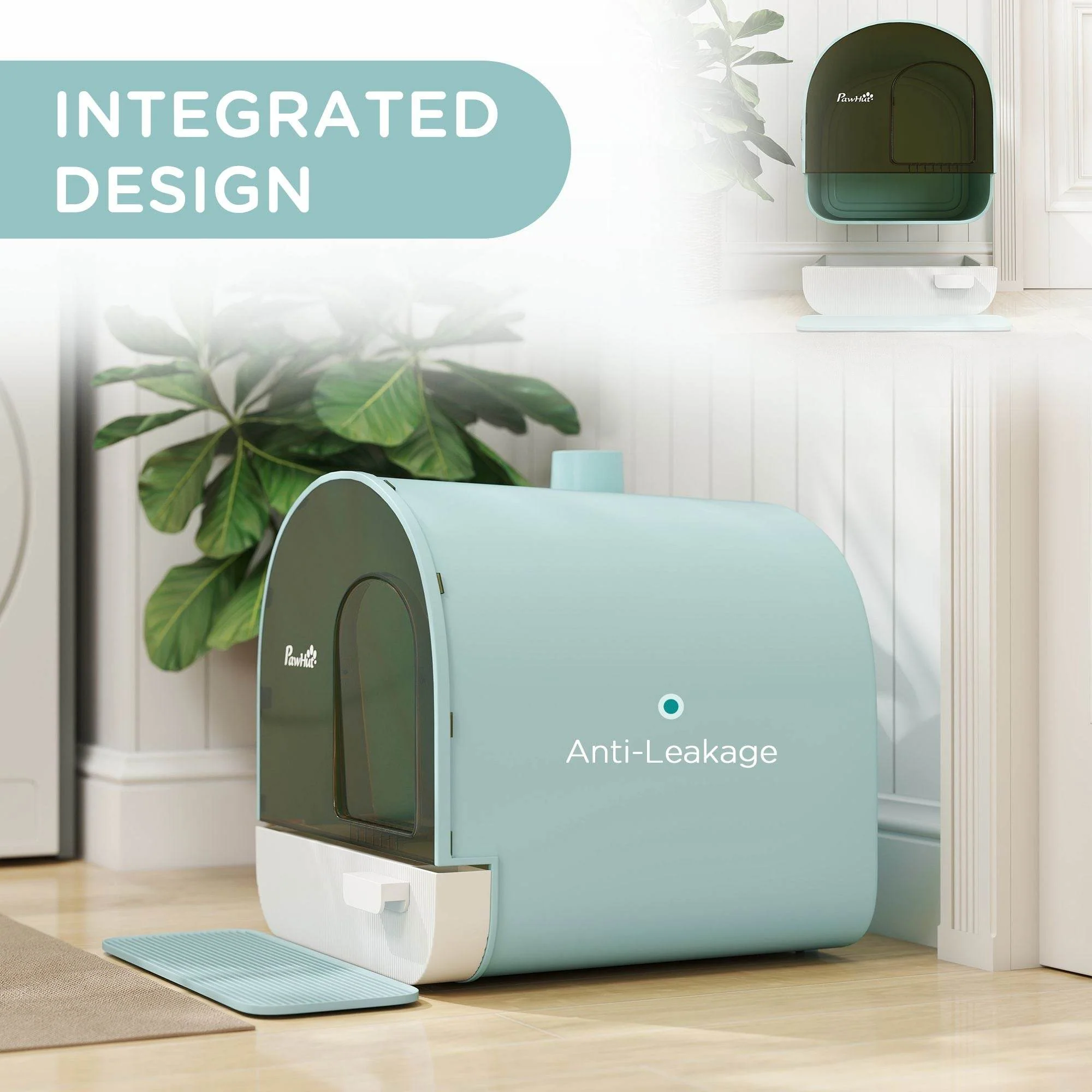 Covered Cat Litter Box with Odor Filter - Complete Privacy Kit with Tray, Scoop & Mat | Green Hooded Litter House - Image 7