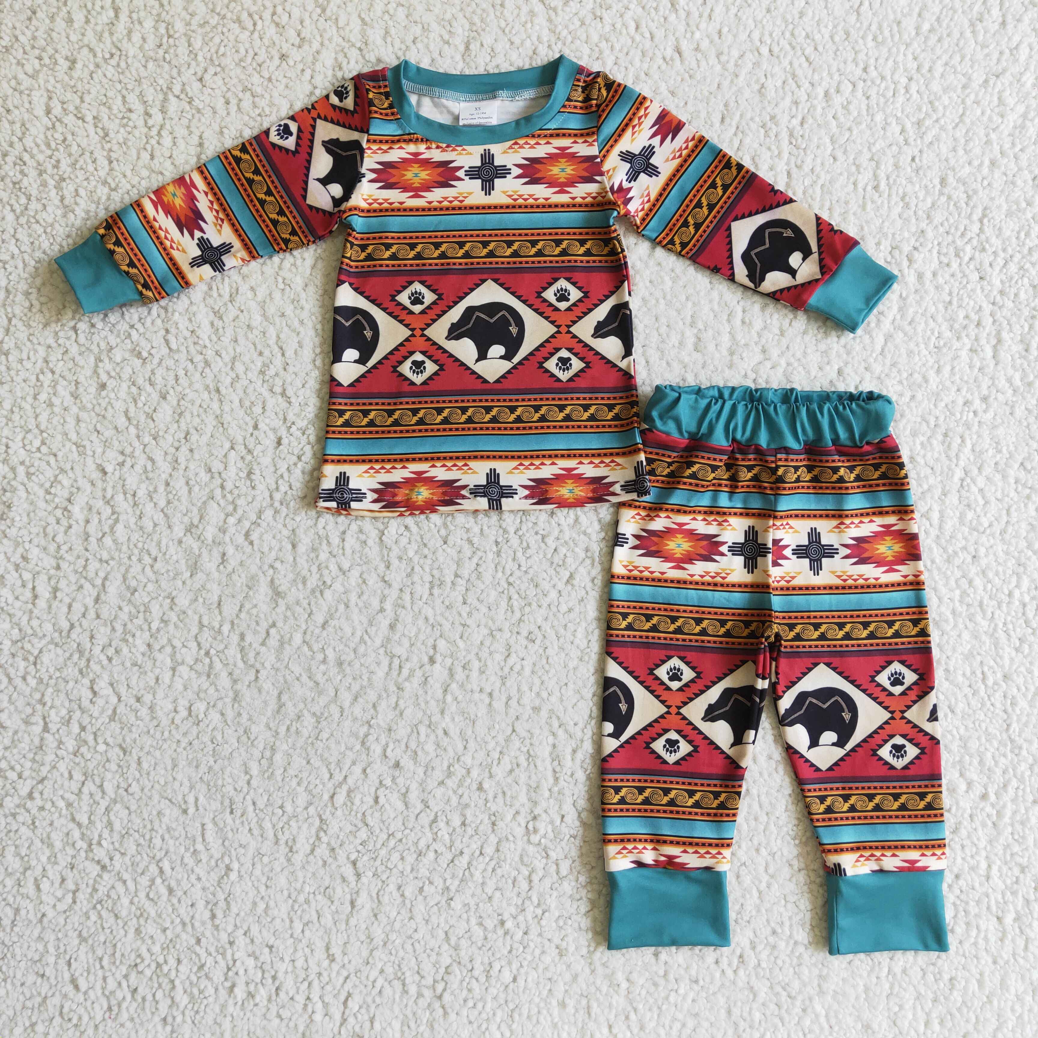 Cow aztec long sleeves baby kids western pajamas - Image 2