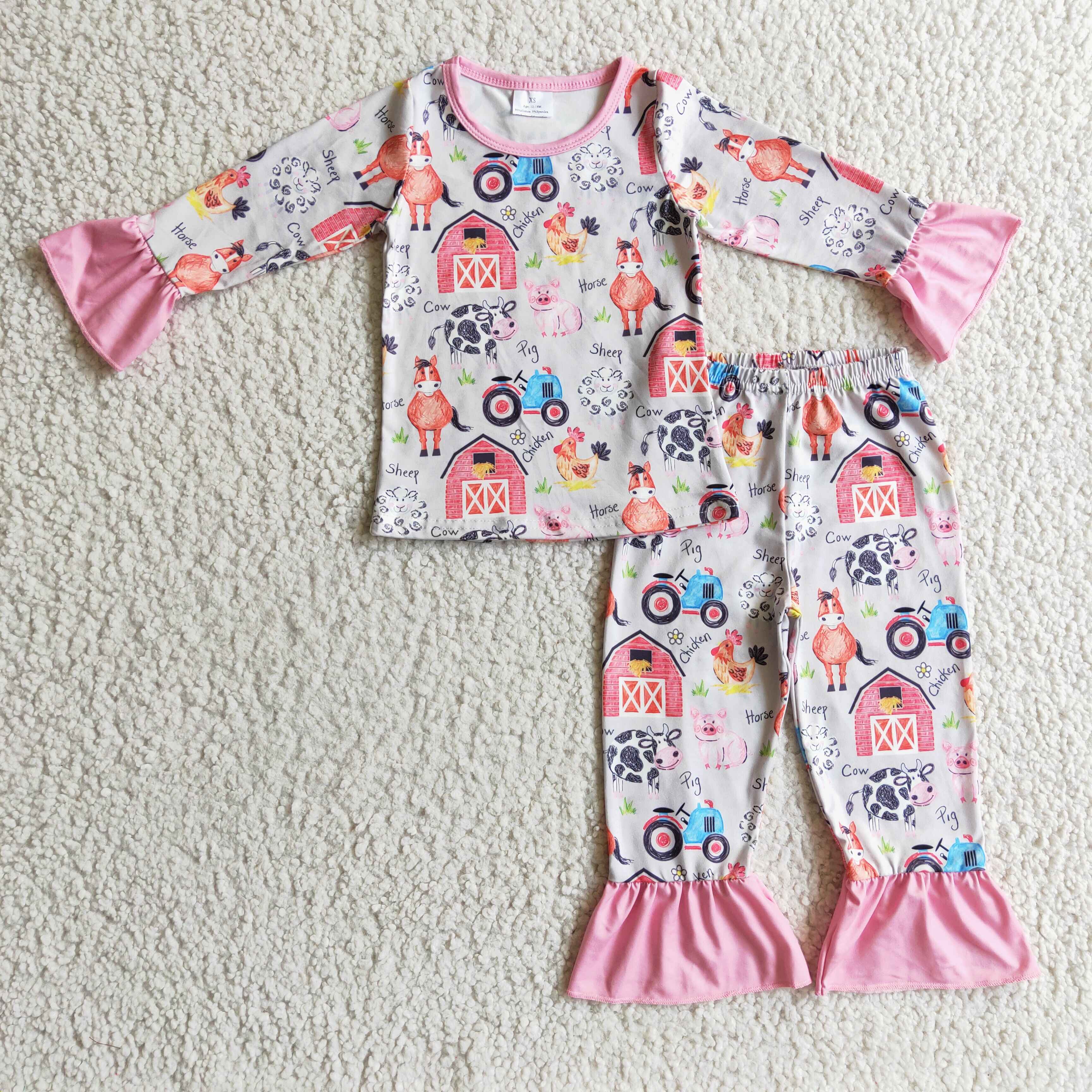 Cow horse pig chicken kids girl farm pajamas - Image 2