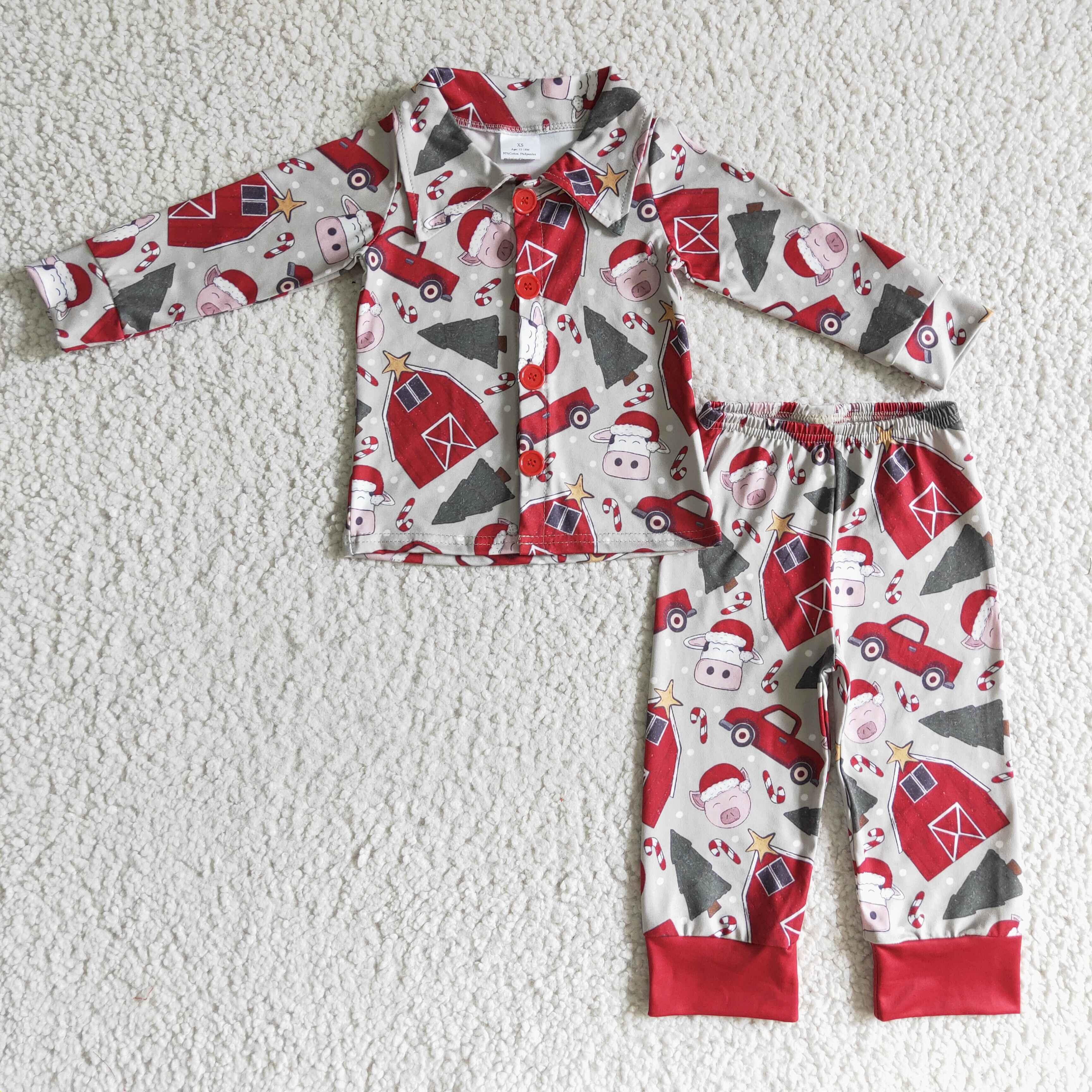 Cow pig farm print kids boy Christmas pajamas - Image 2