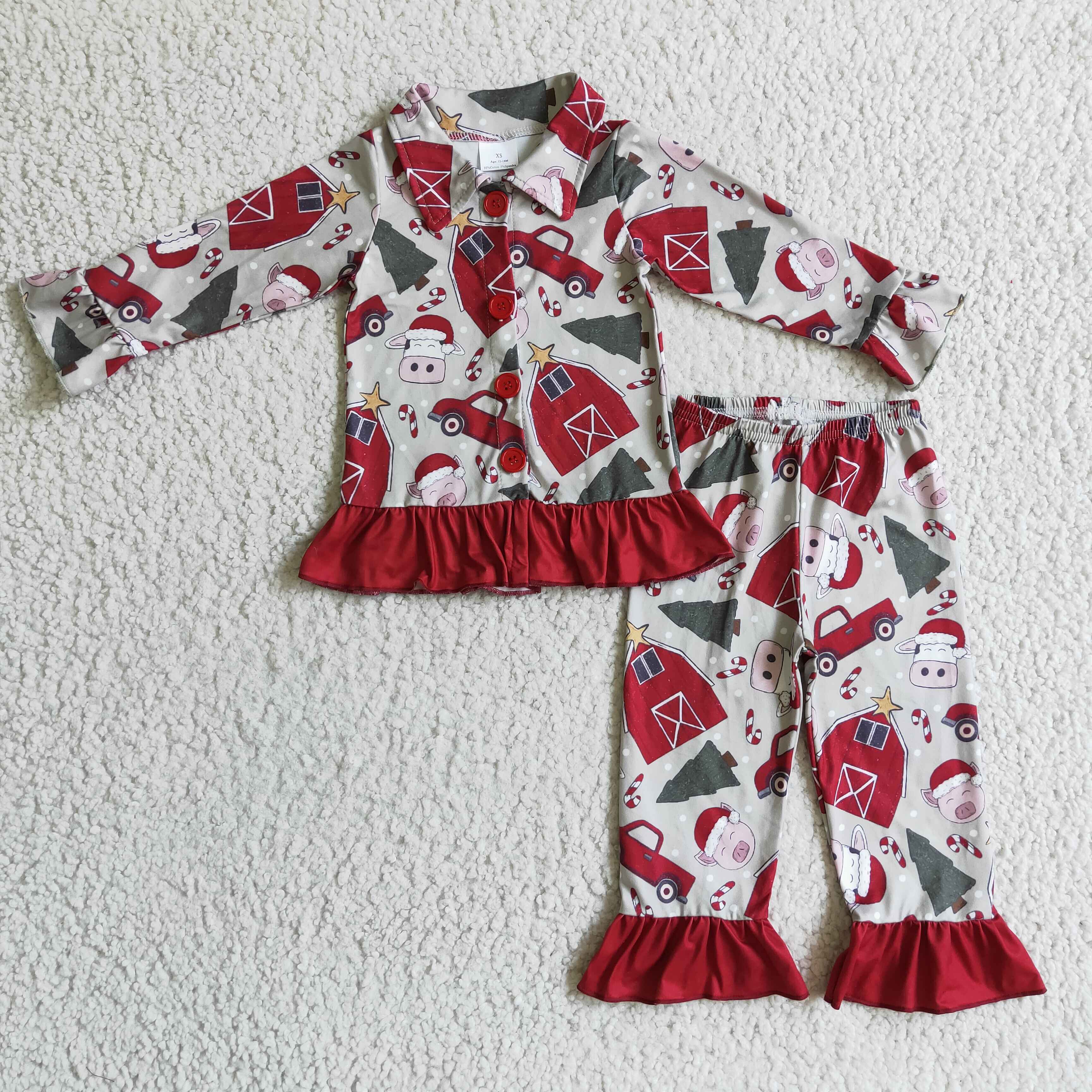 Cow pig farm print kids girls Christmas pajamas - Image 2