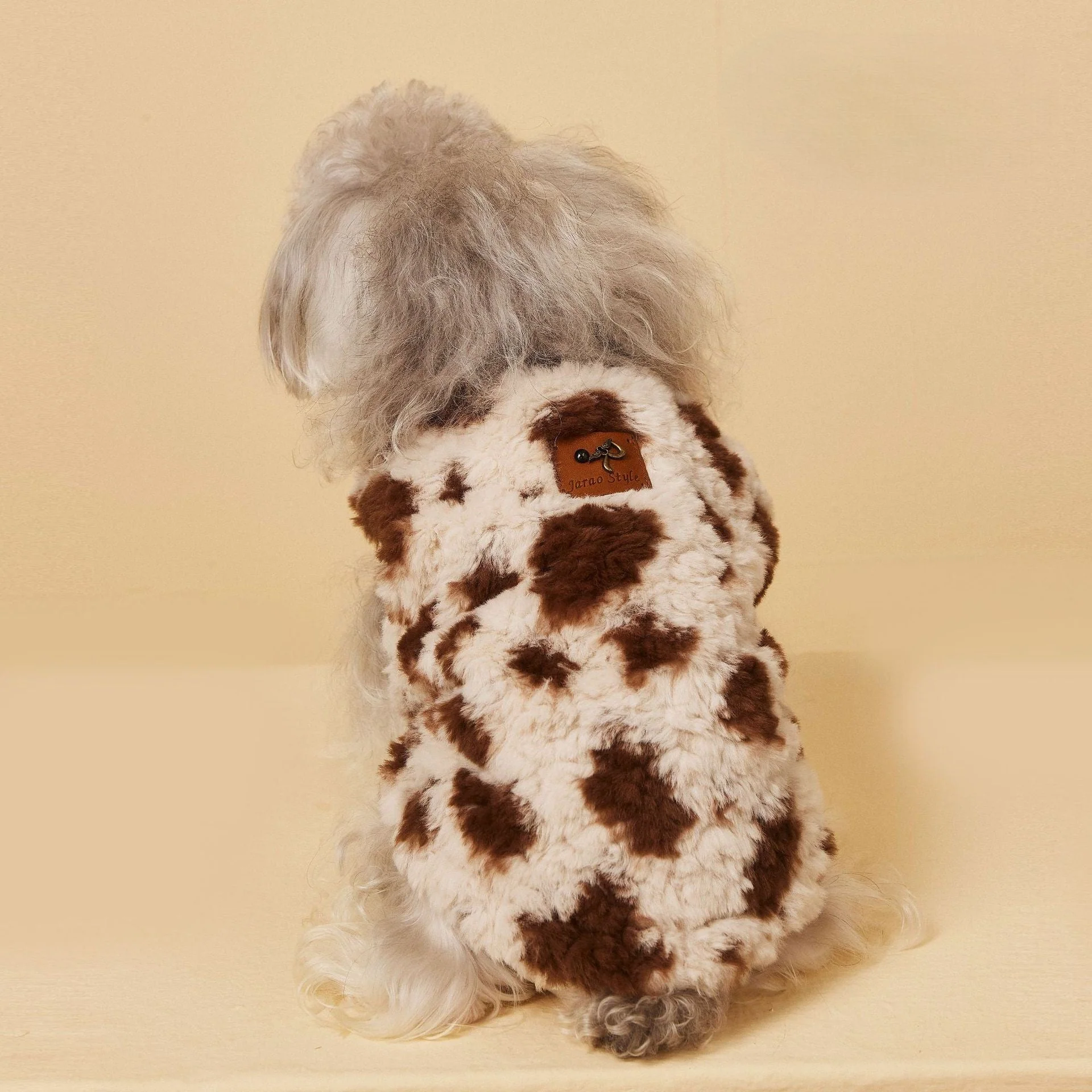 Cow Print Faux Shearling Dog Jacket - Image 3