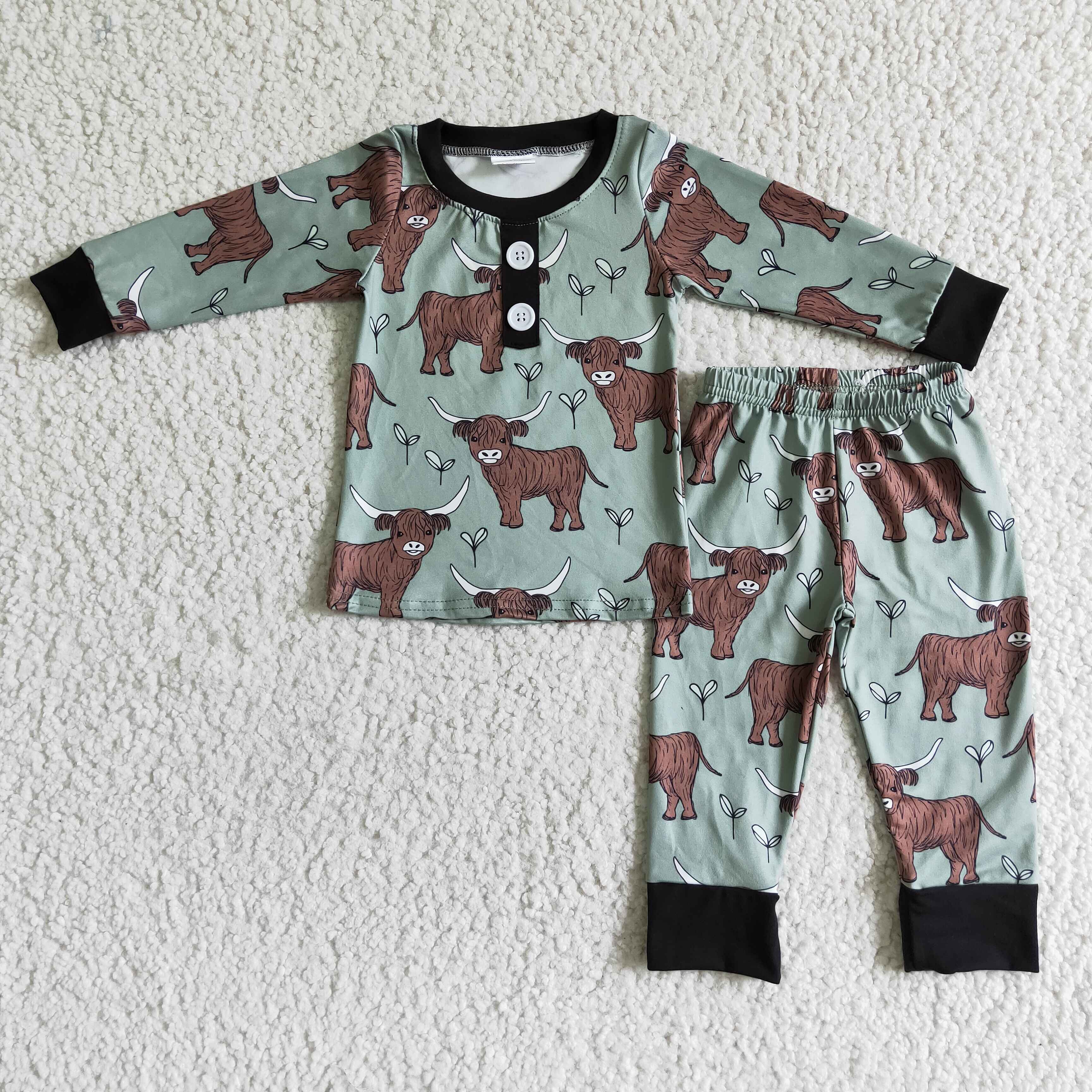 Cow print long sleeve boy pajamas - Image 2