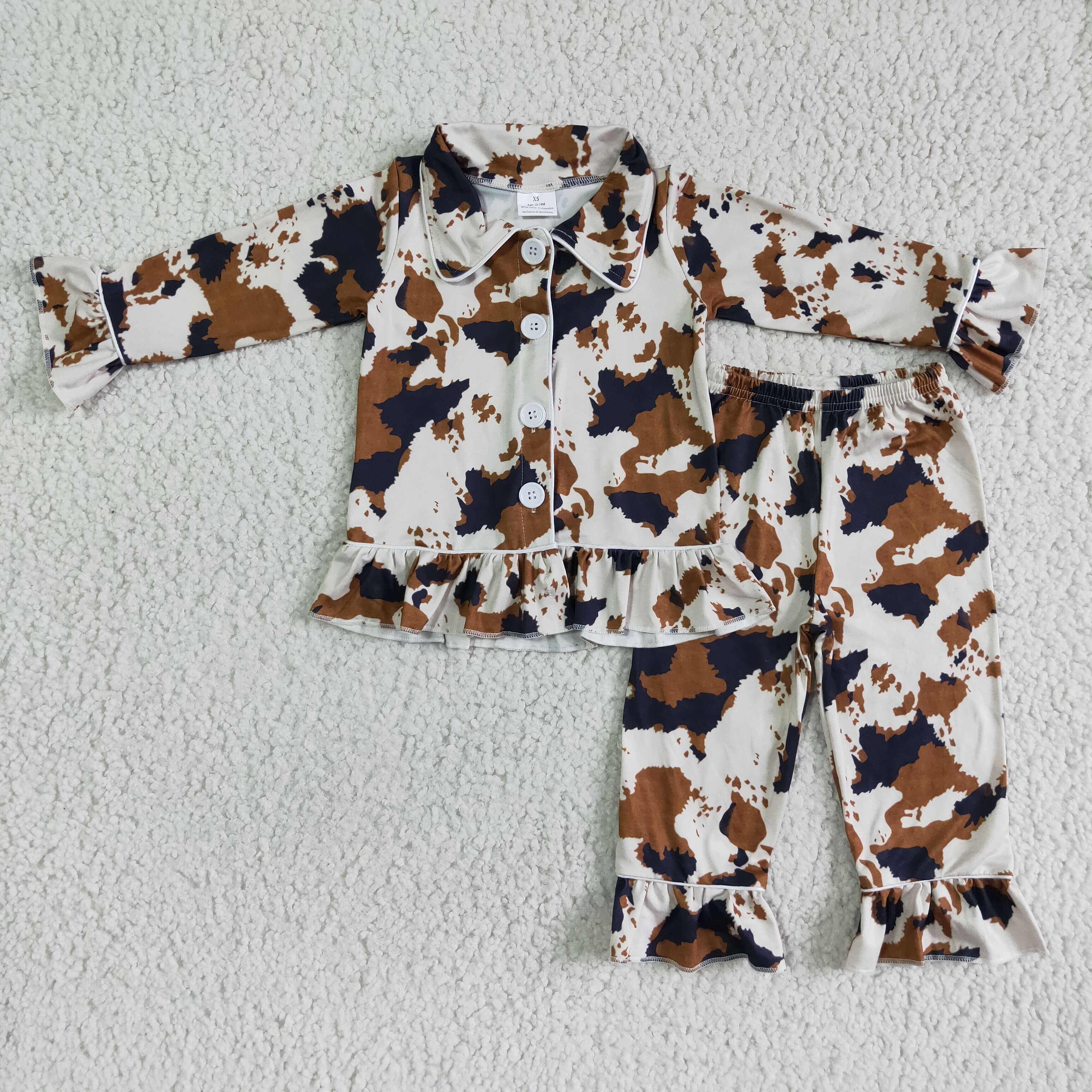 Cow print long sleeve girls pajamas - Image 2