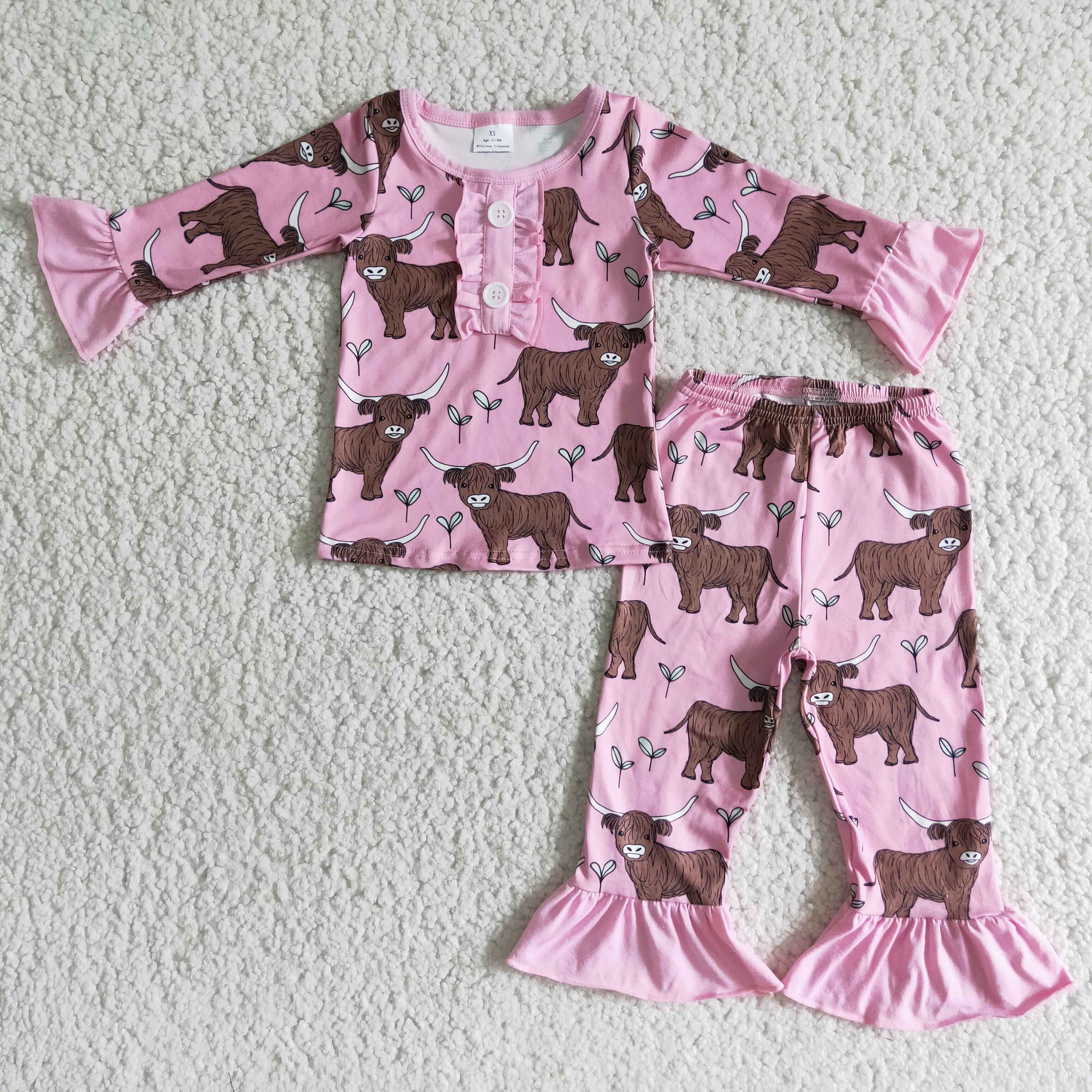 Cow print pink long sleeve pants girls pajamas - Image 2
