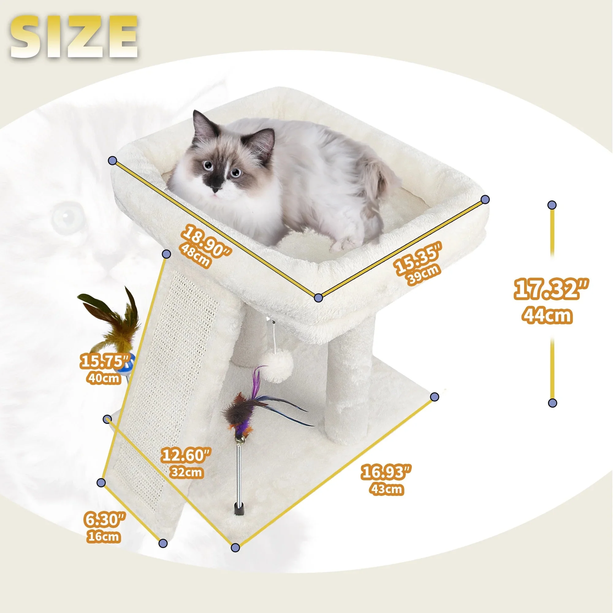 Cozy Beige Cat Tree with Condo, Scratch Post, Hammock & Fun Hanging Balls for Your Feline Friends - Image 2