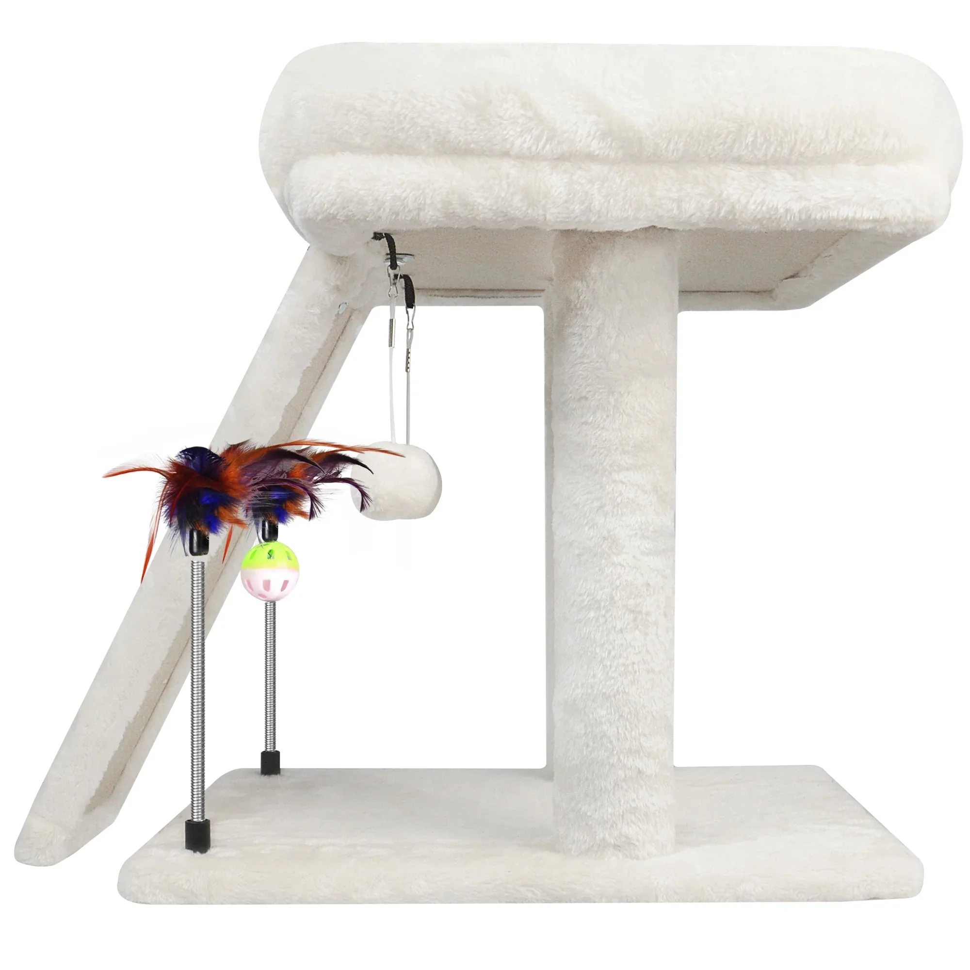 Cozy Beige Cat Tree with Condo, Scratch Post, Hammock & Fun Hanging Balls for Your Feline Friends - Image 5