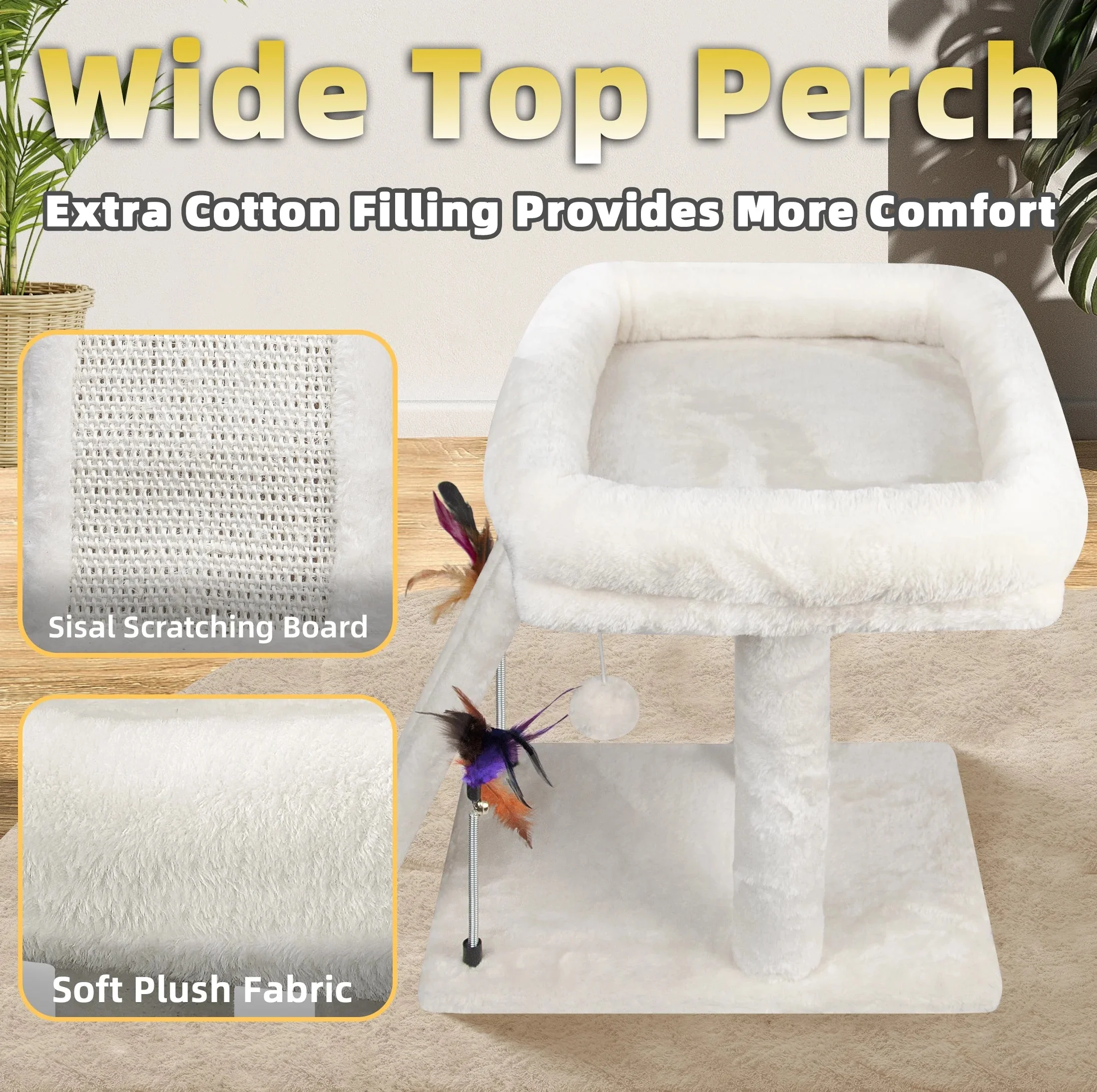 Cozy Beige Cat Tree with Condo, Scratch Post, Hammock & Fun Hanging Balls for Your Feline Friends - Image 6