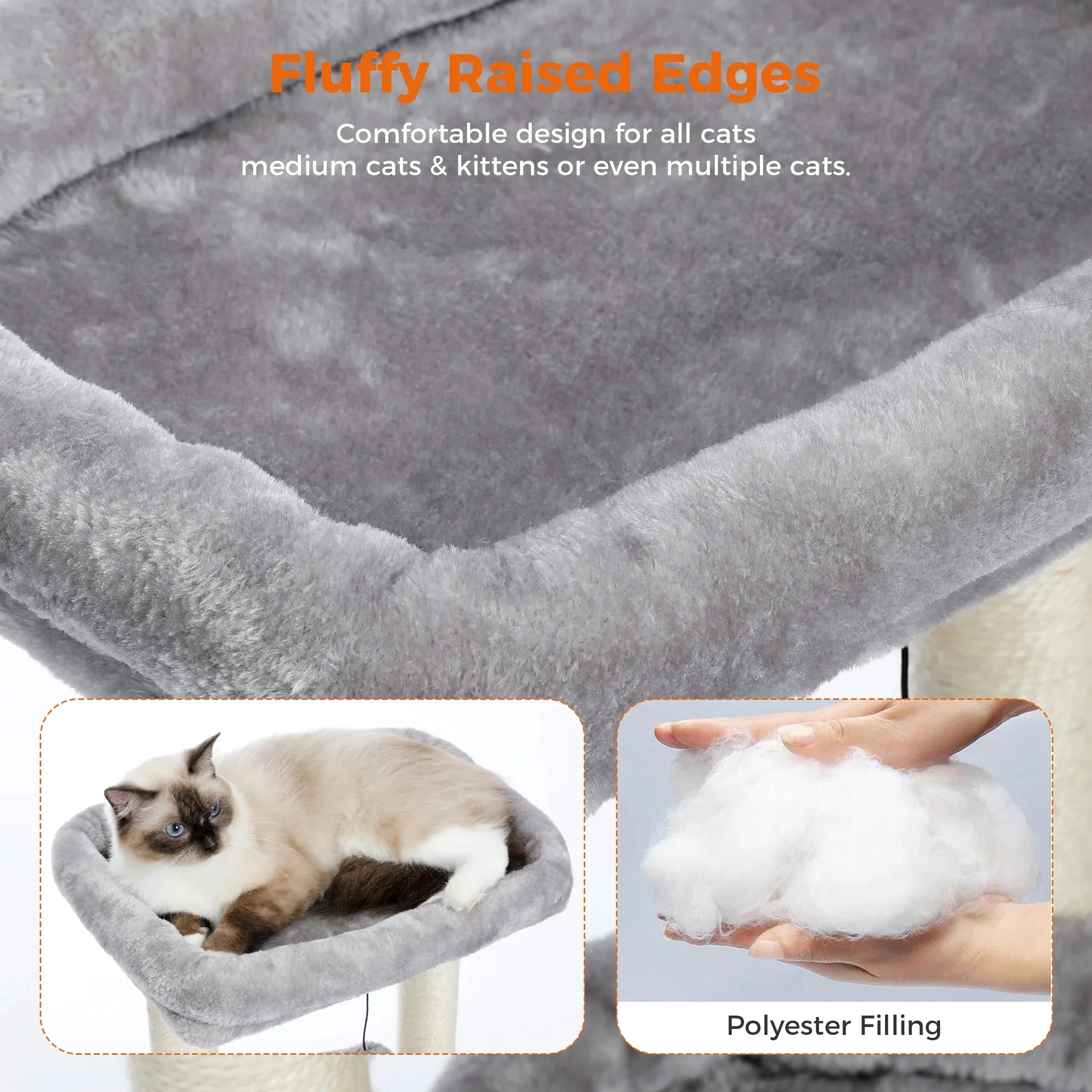 Cozy Gray Cat Tree Condo - 27" Multi-Level Tower with Spacious Perch and Scratching Posts for Kittens and Medium Cats - Image 3