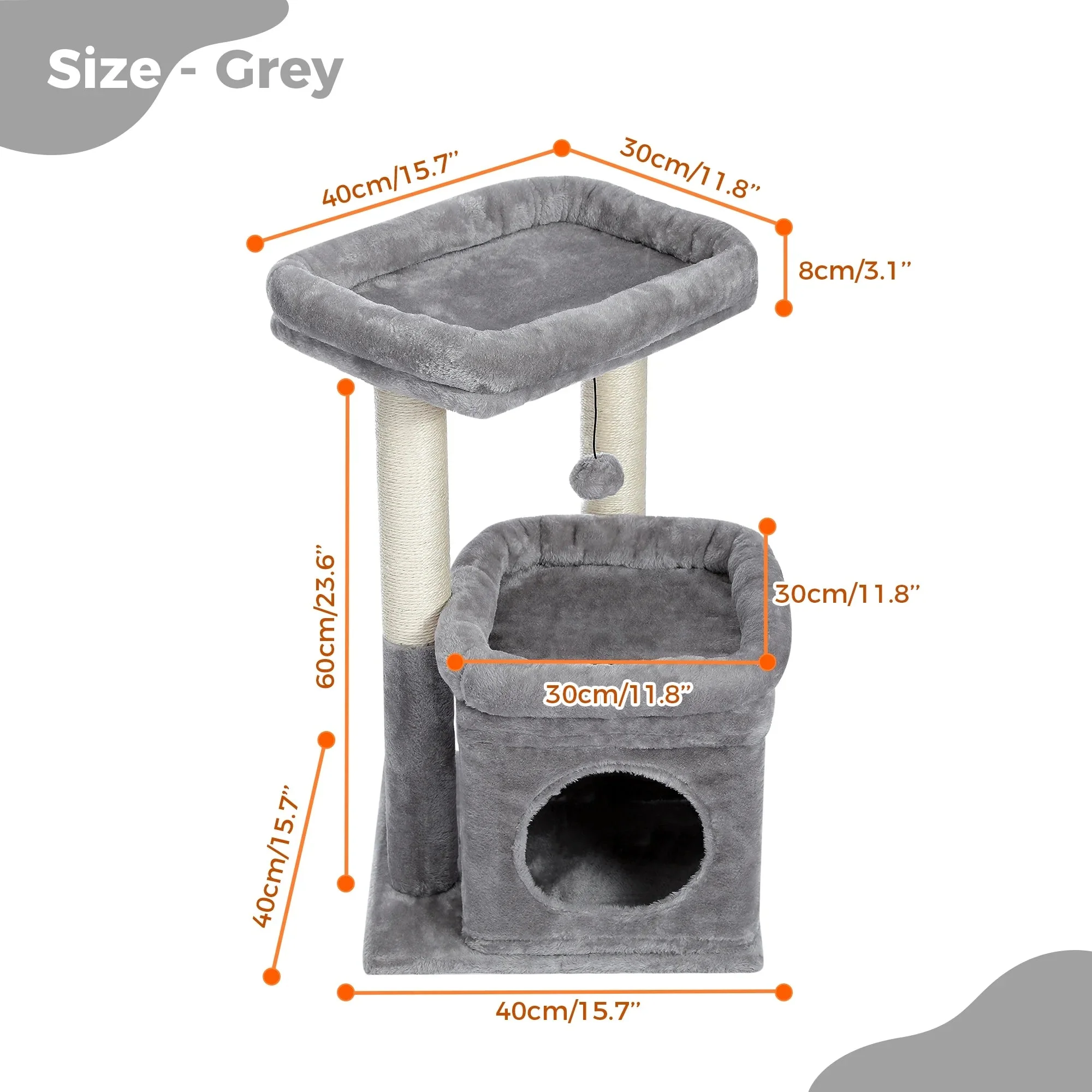 Cozy Gray Cat Tree Condo - 27" Multi-Level Tower with Spacious Perch and Scratching Posts for Kittens and Medium Cats - Image 8