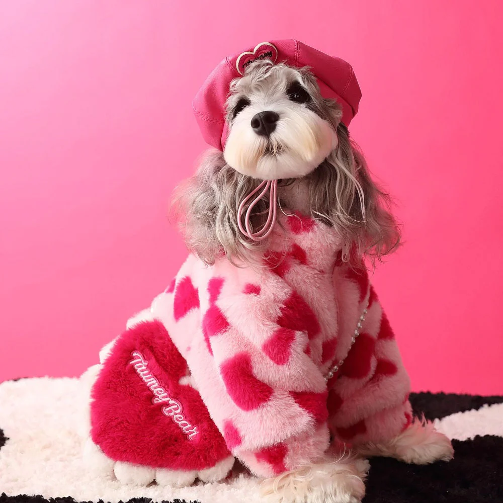 Cozy Heart Fleece Pet Coat Pink - Image 3
