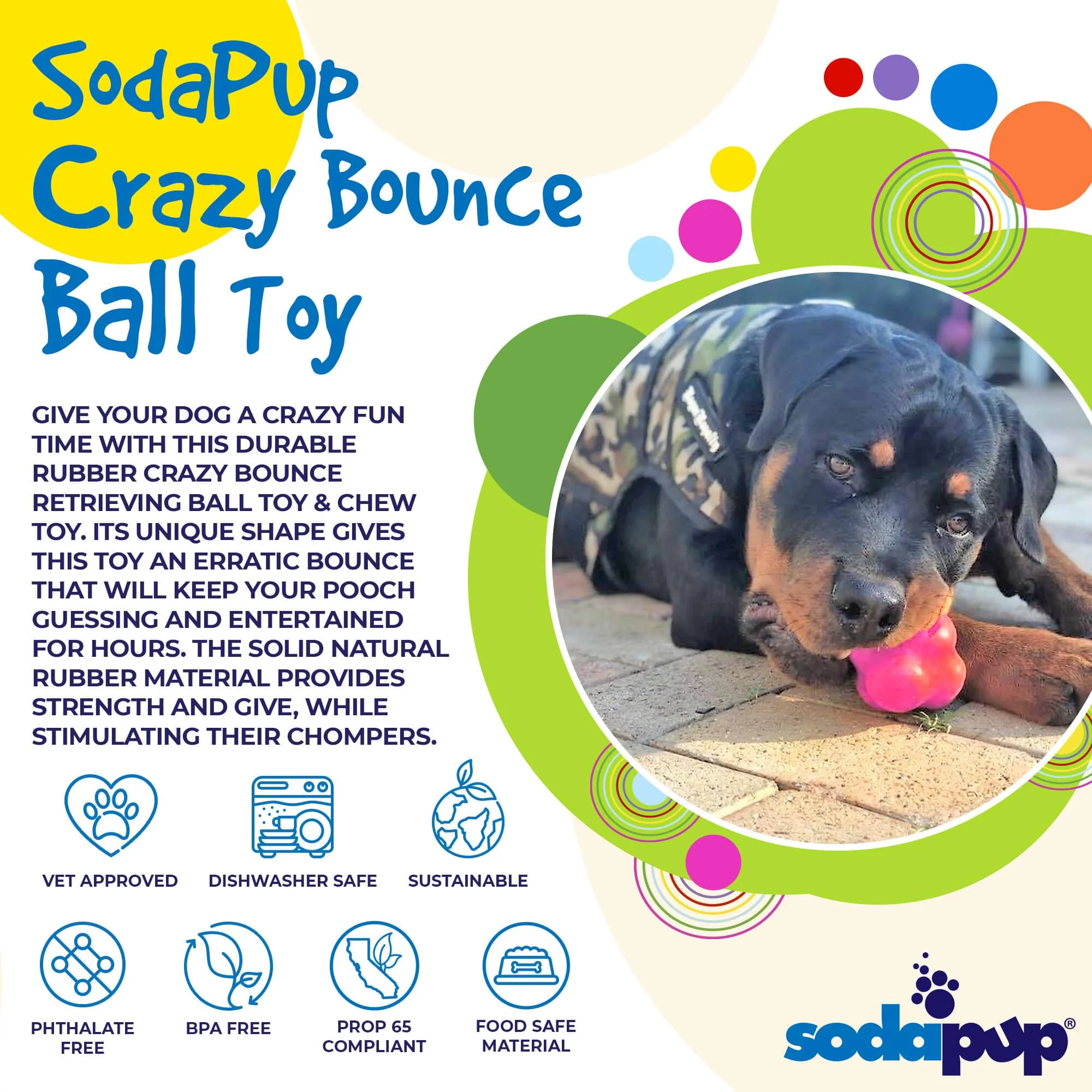 Crazy Bounce Rubber Dog Chew Toy for Power Chewers | Retrieving Ball | USA Made - Image 3